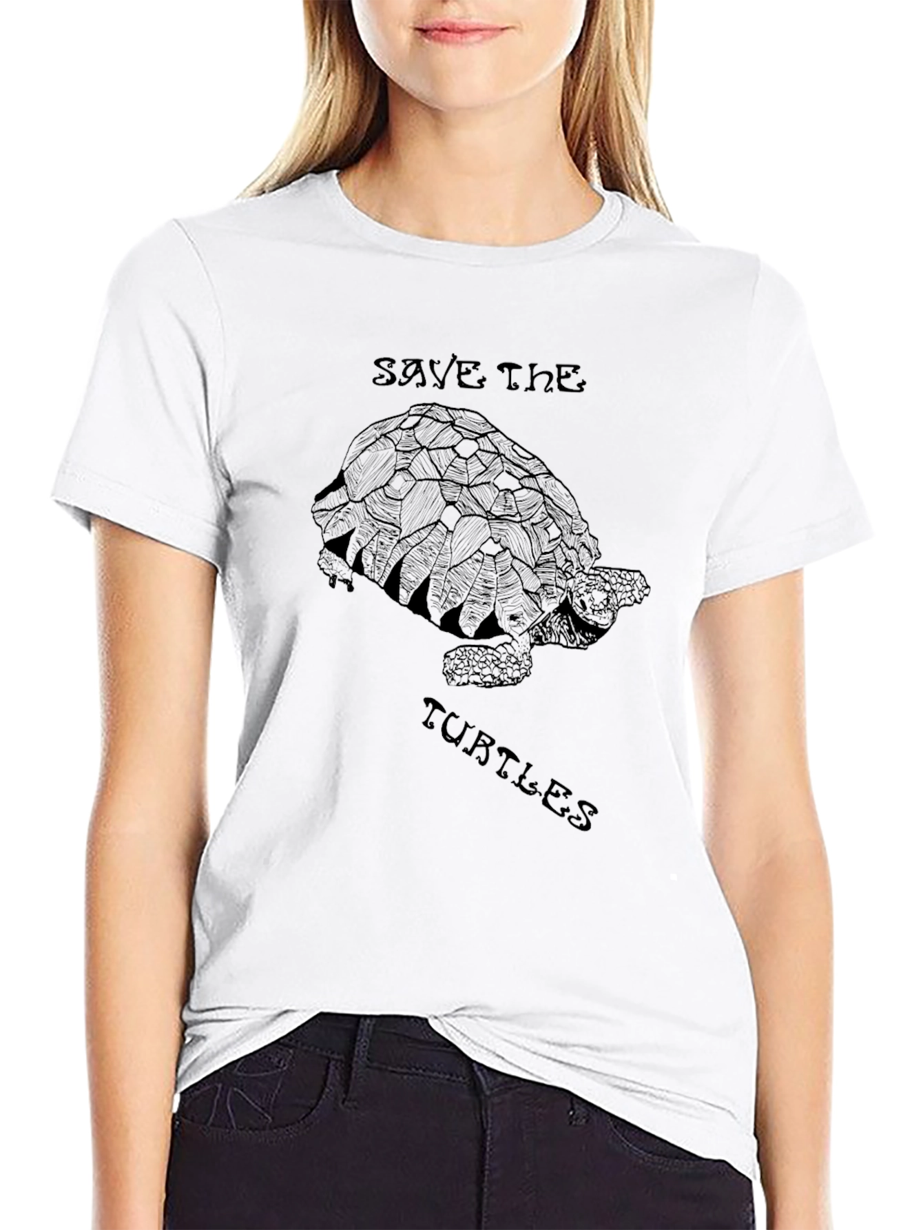 Save the Turtles Graphic Tee - Black Cotton T-Shirt