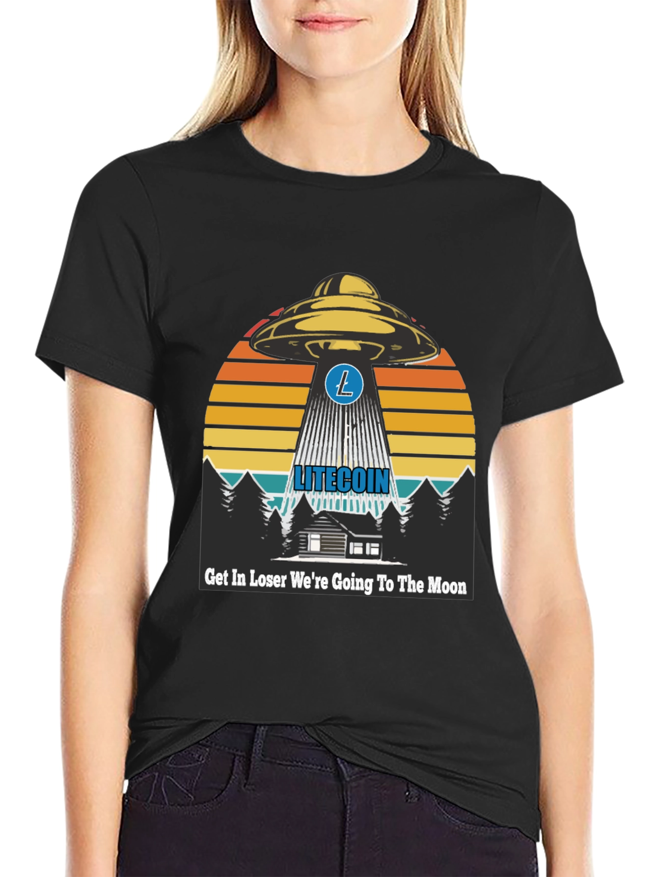 Litecoin UFO Graphic Tee - Crypto Moon Trip!