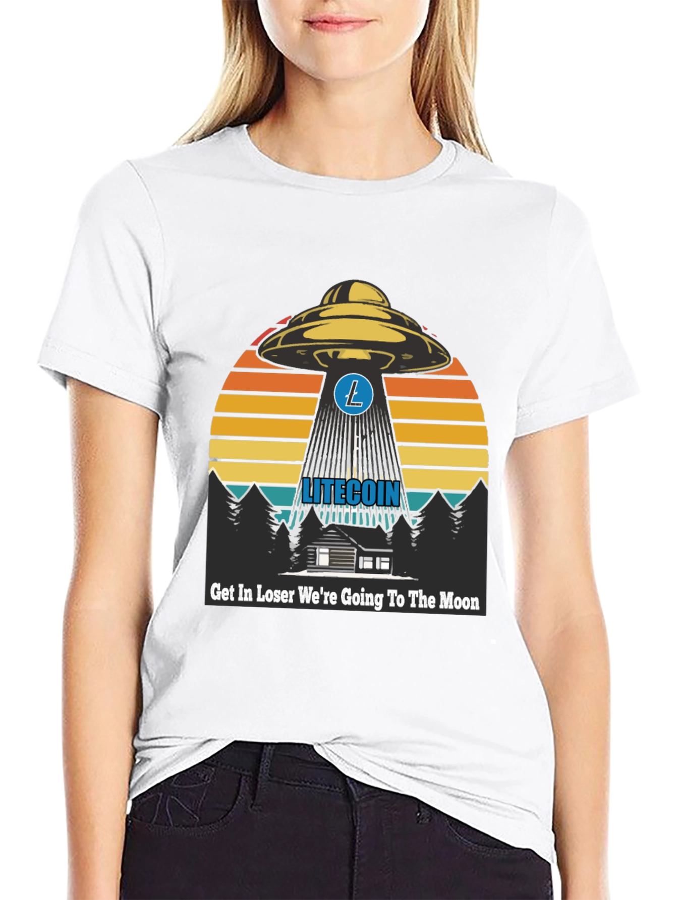 Litecoin UFO Graphic Tee - Crypto Moon Trip!