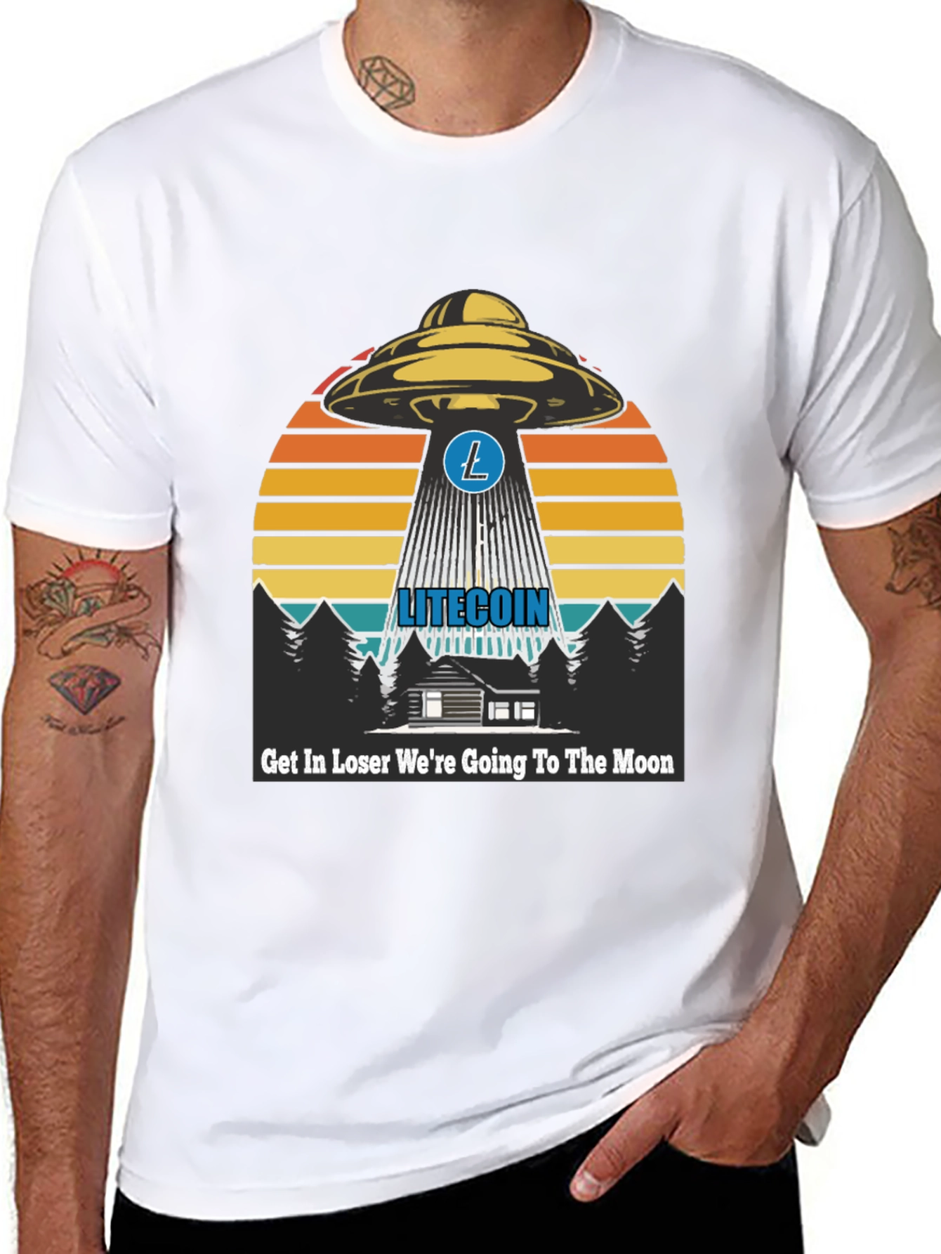 Litecoin UFO Graphic Tee - Crypto Moon Trip!