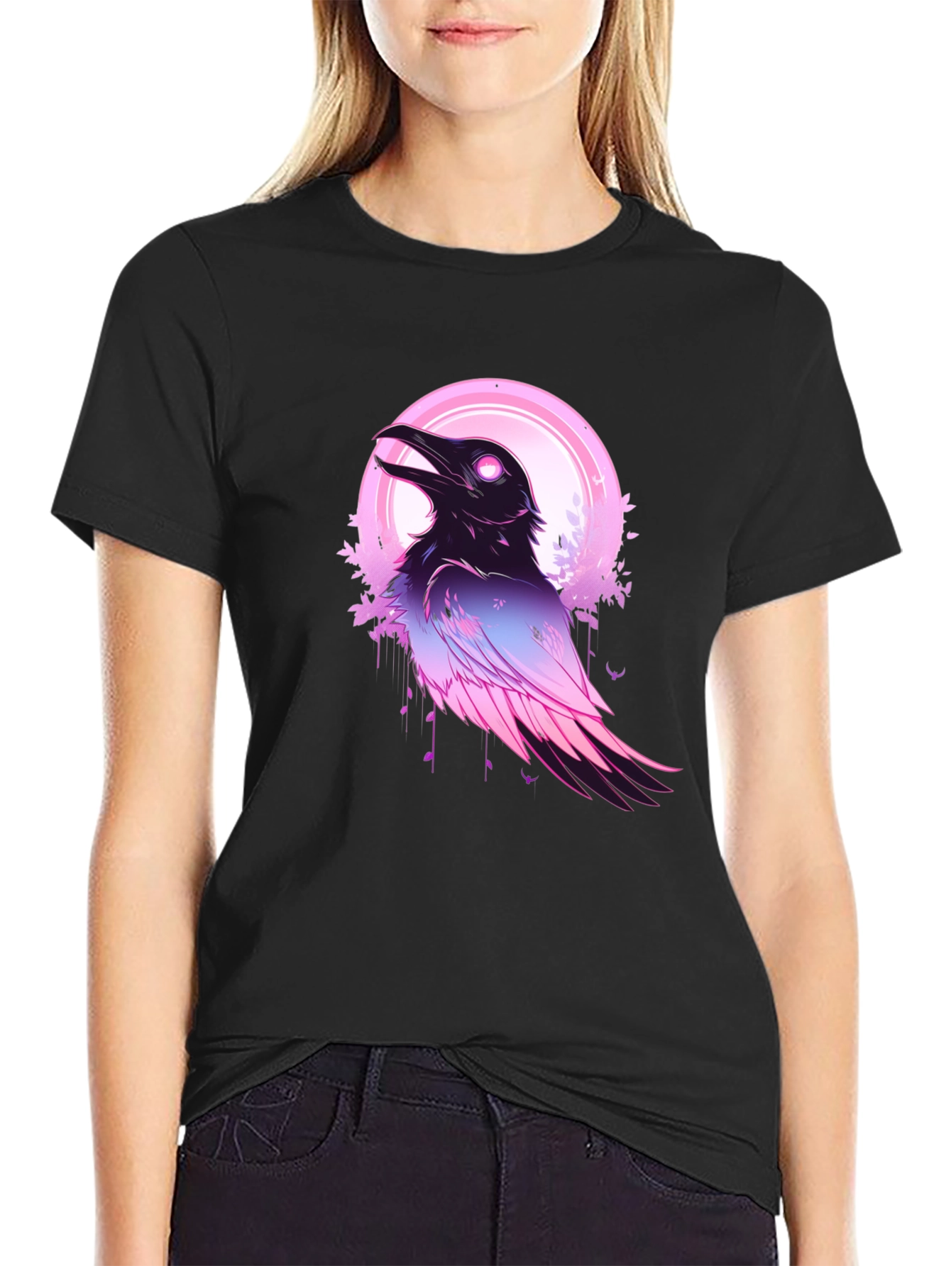 Neon Raven Graphic T-Shirt - Crow Design