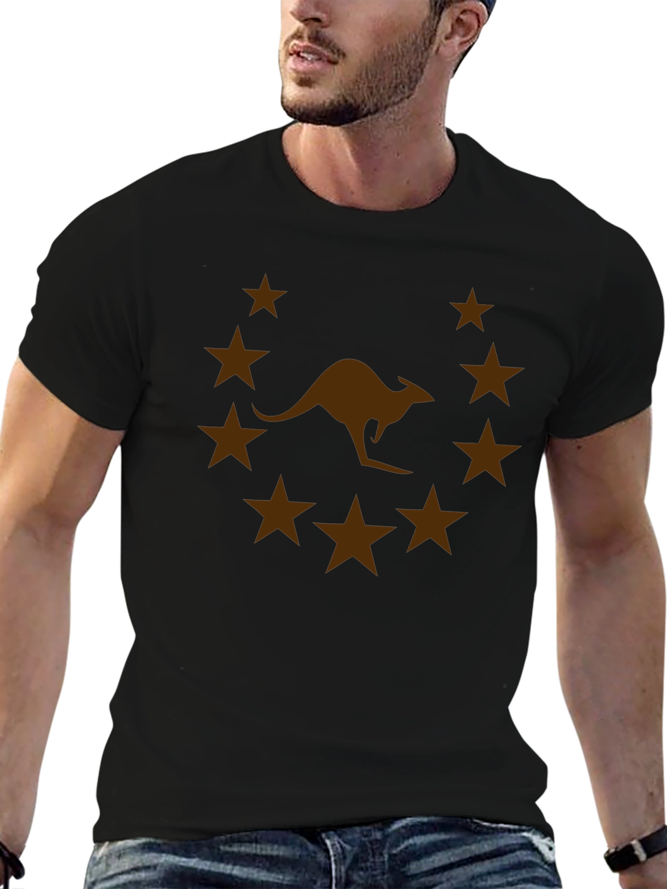 Kangaroo Star Graphic Tee - Black Casual T-Shirt