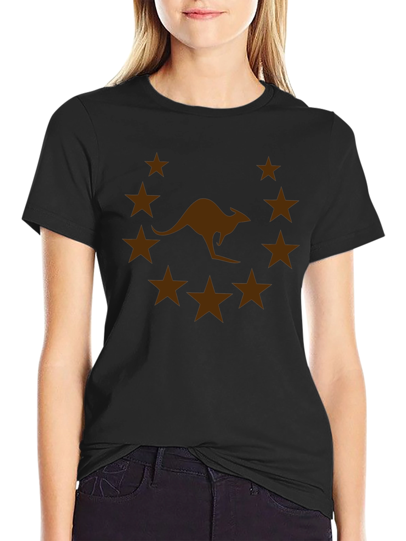 Kangaroo Star Graphic Tee - Black Casual T-Shirt