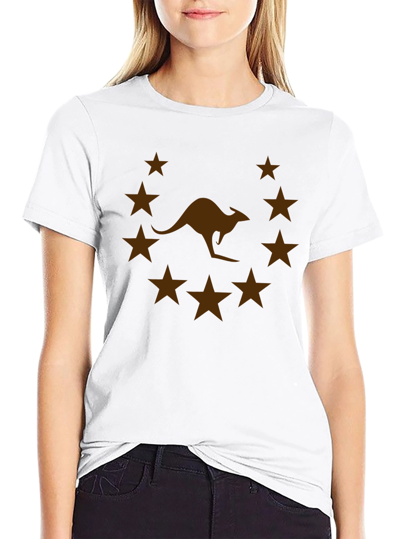 Kangaroo Star Graphic Tee - Black Casual T-Shirt