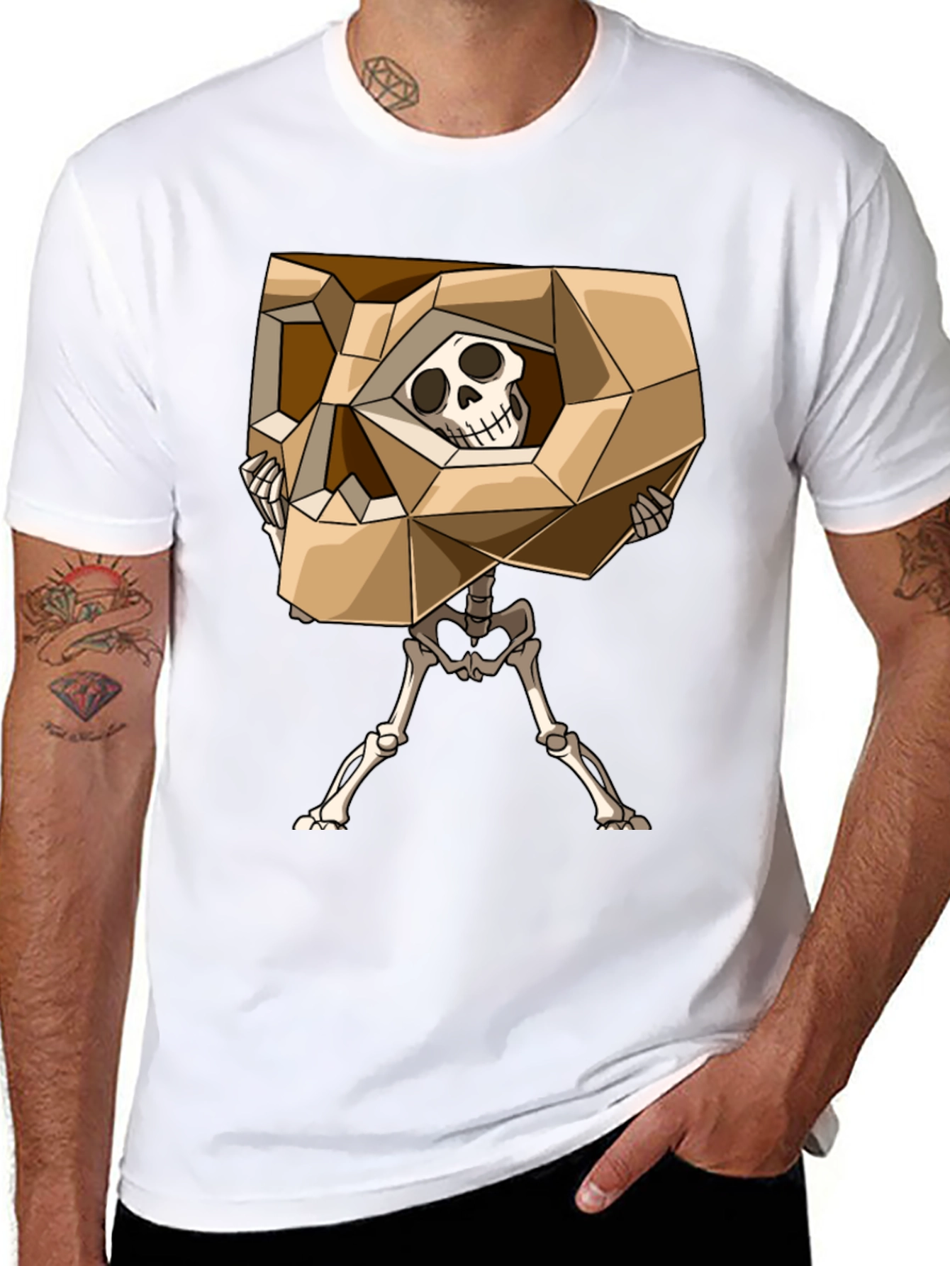 Geometric Skull Graphic Tee - Black