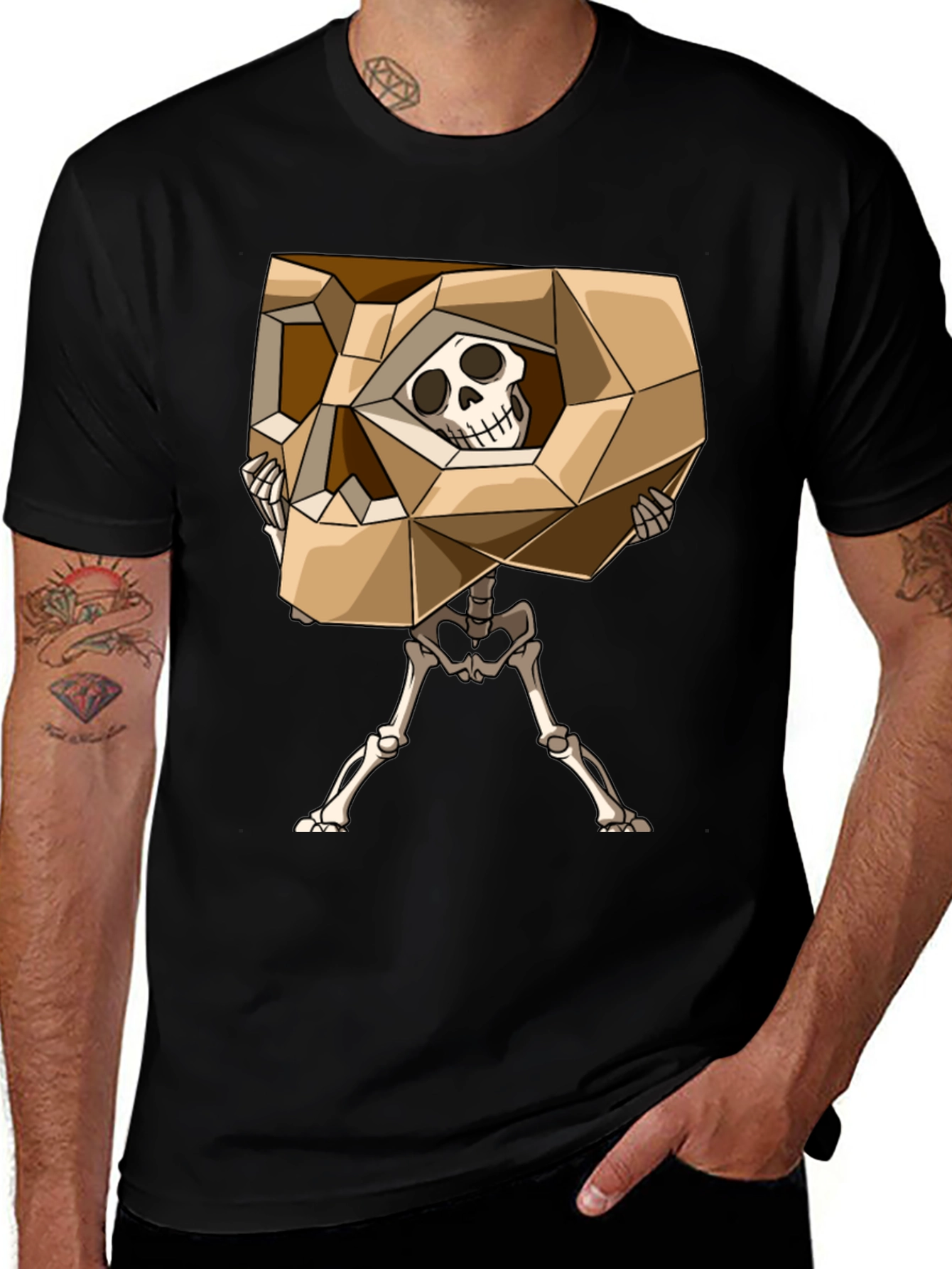 Geometric Skull Graphic Tee - Black