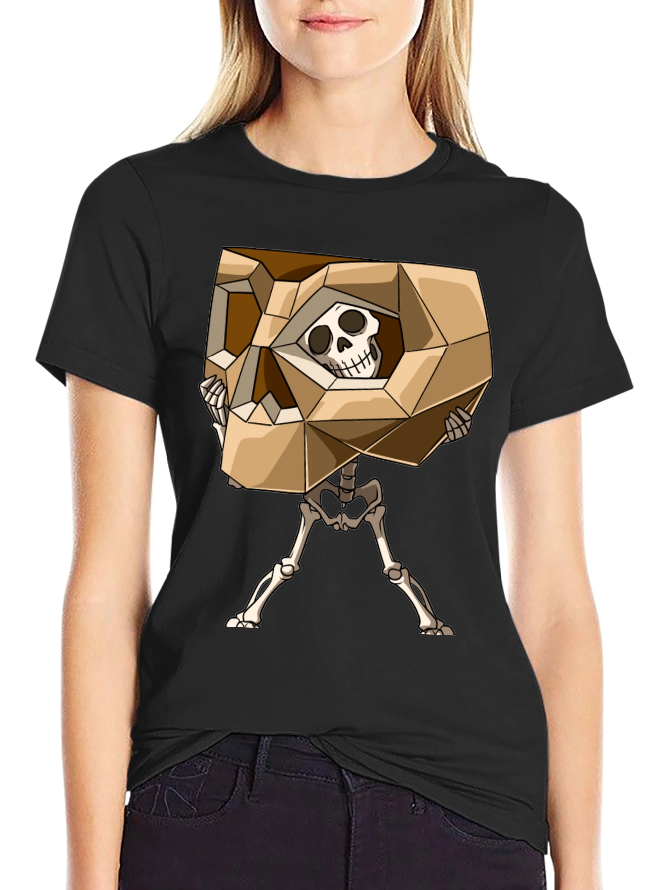 Geometric Skull Graphic Tee - Black