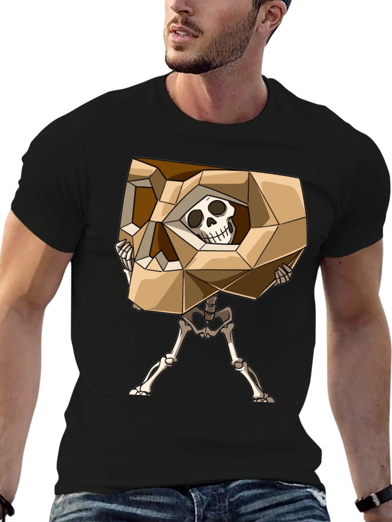 Geometric Skull Graphic Tee - Black
