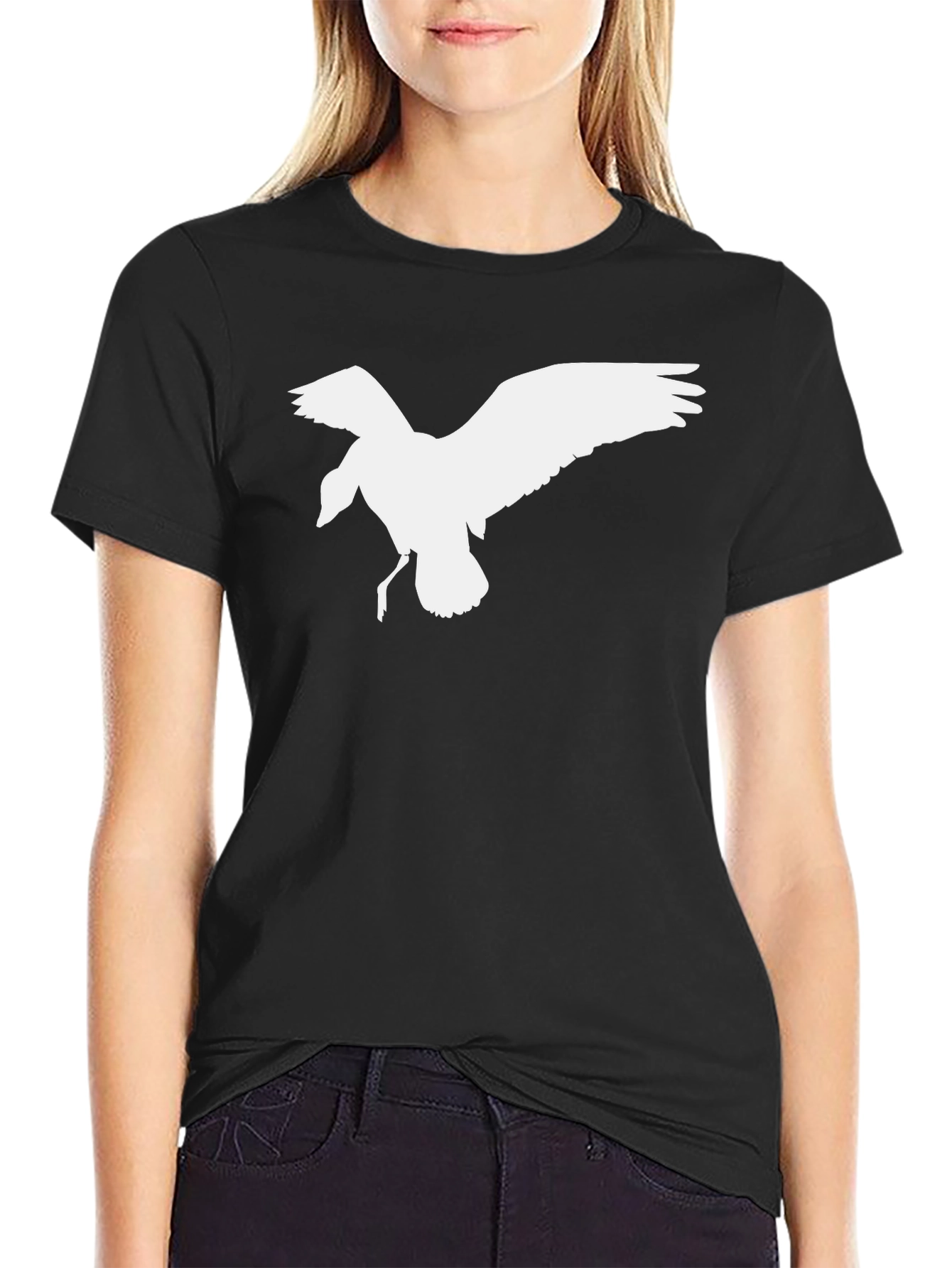 Black T-Shirt with White Bird Graphic
