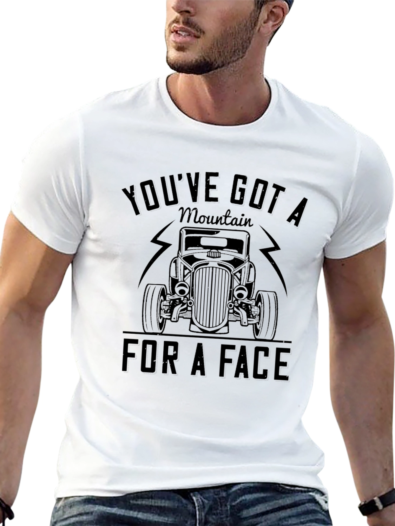 Mountain Face Car Graphic Black T-Shirt