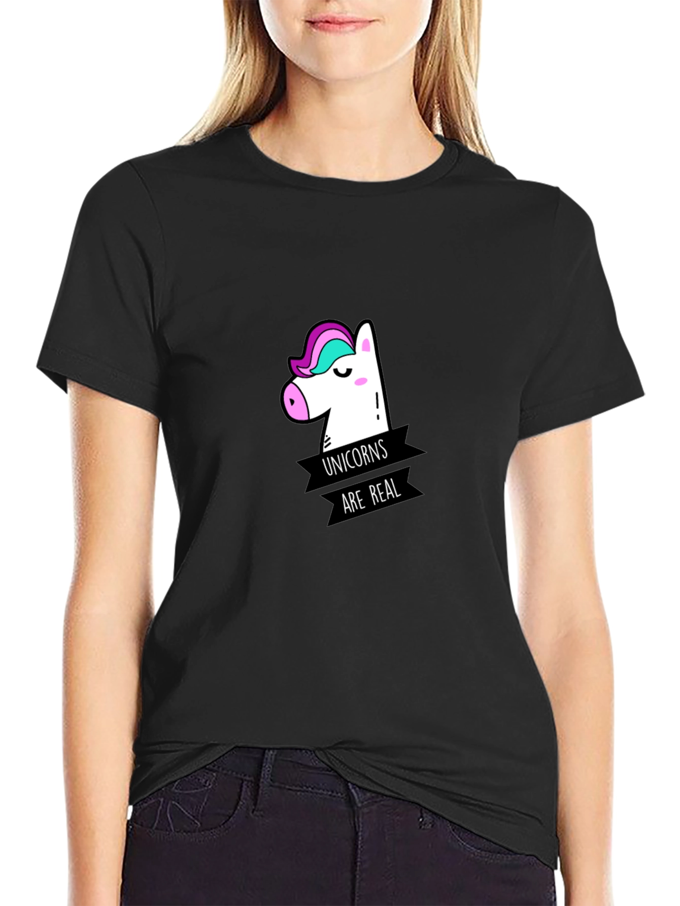 Unicorns Are Real Graphic Black T-Shirt
