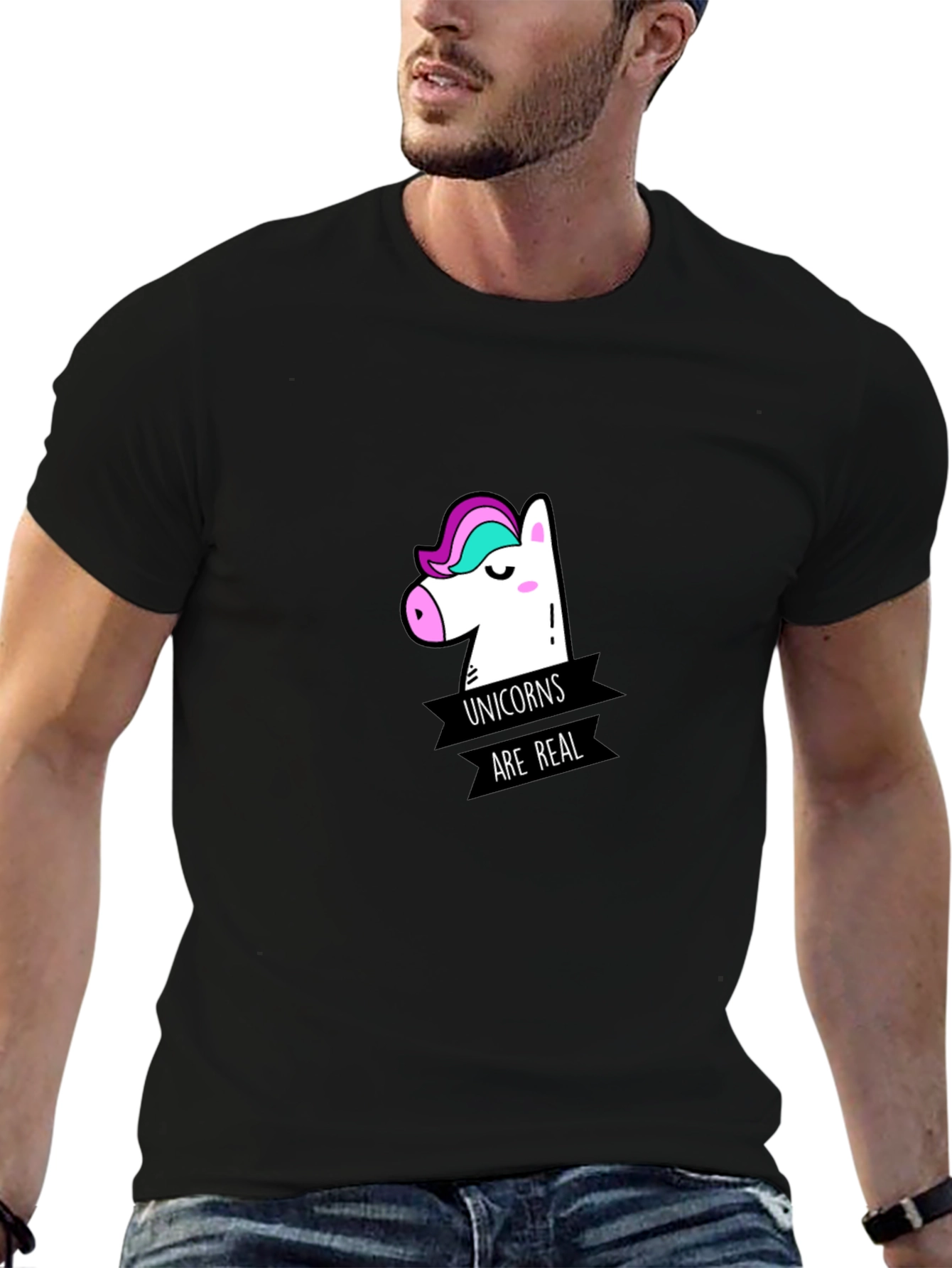 Unicorns Are Real Graphic Black T-Shirt