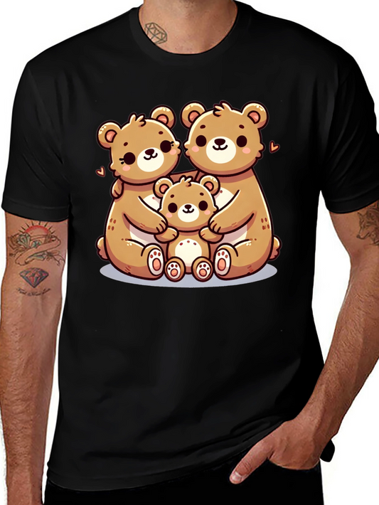 Cute Bear Family Graphic Tee - Black