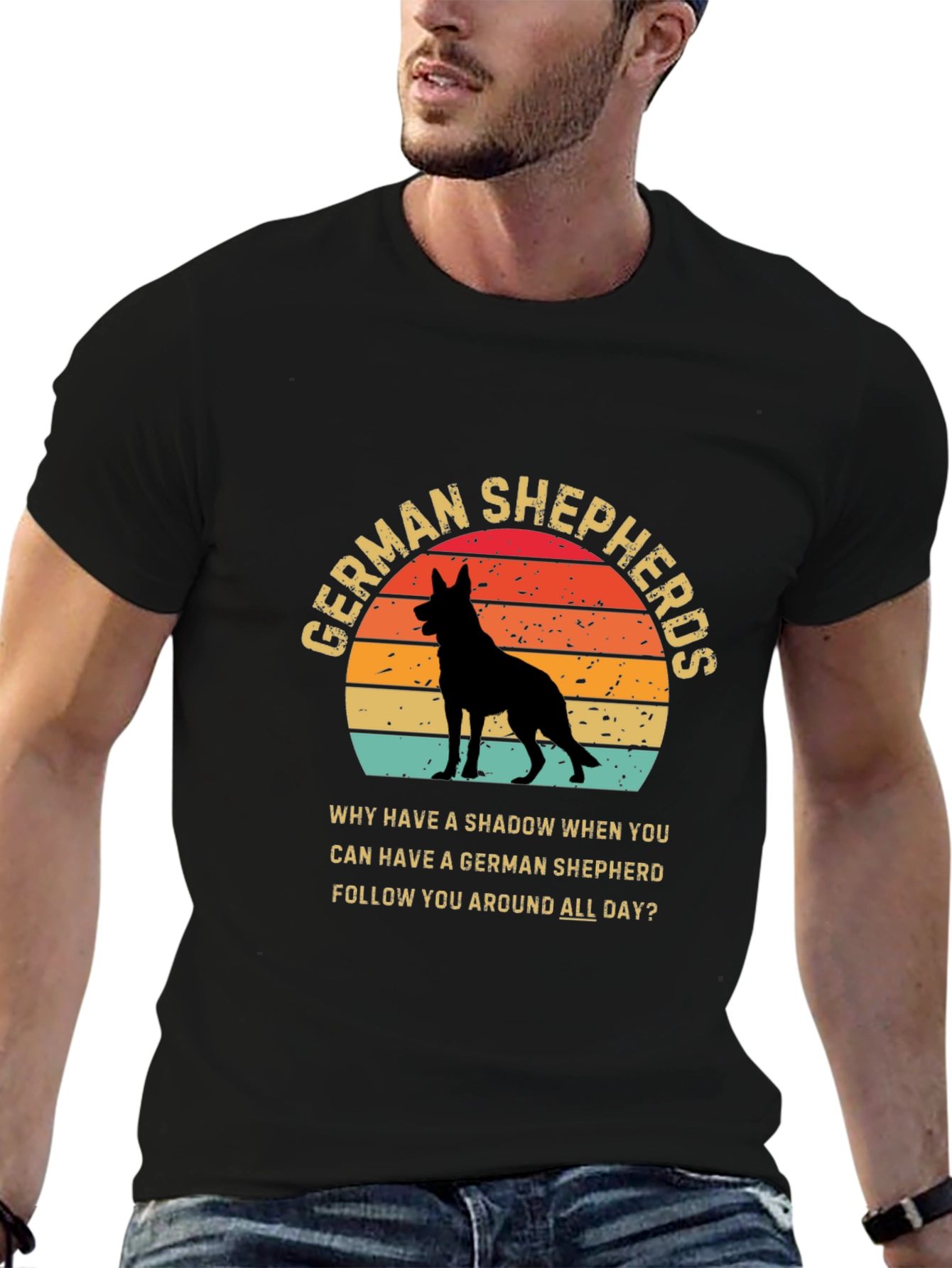 German Shepherd Lover T-Shirt Dog Silhouette Retro Design