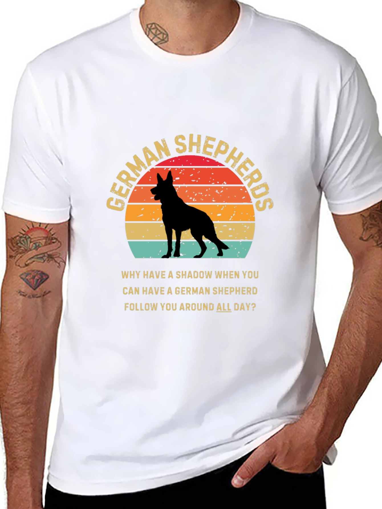 German Shepherd Lover T-Shirt Dog Silhouette Retro Design