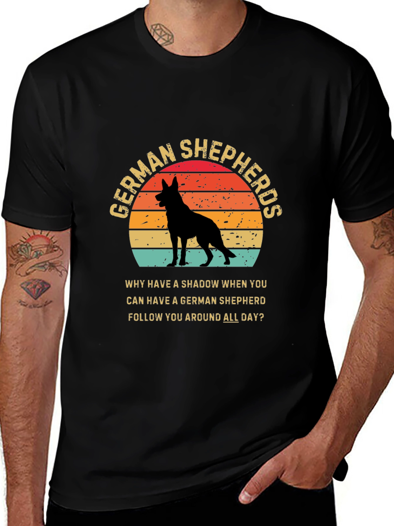 German Shepherd Lover T-Shirt Dog Silhouette Retro Design