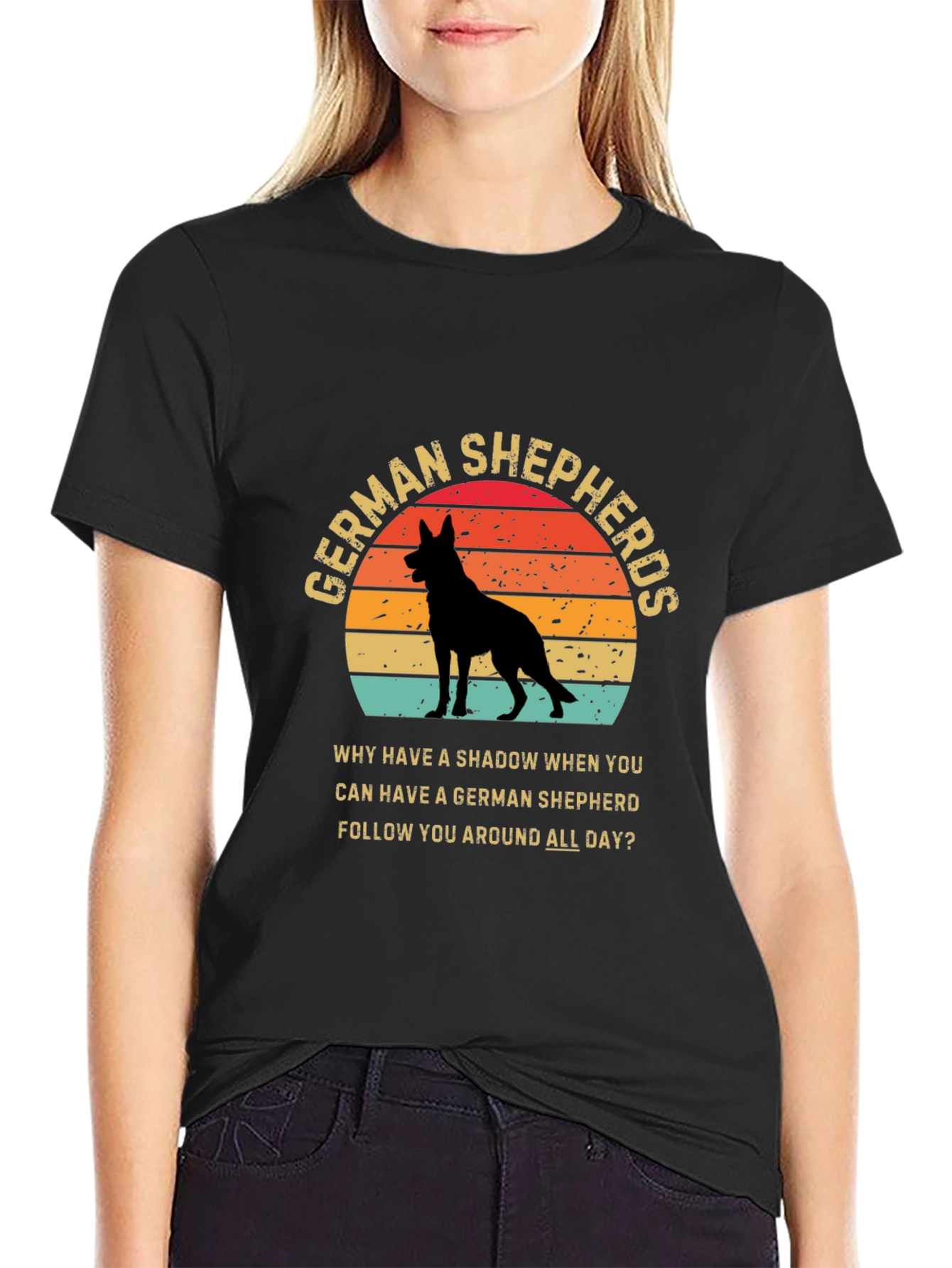 German Shepherd Lover T-Shirt Dog Silhouette Retro Design