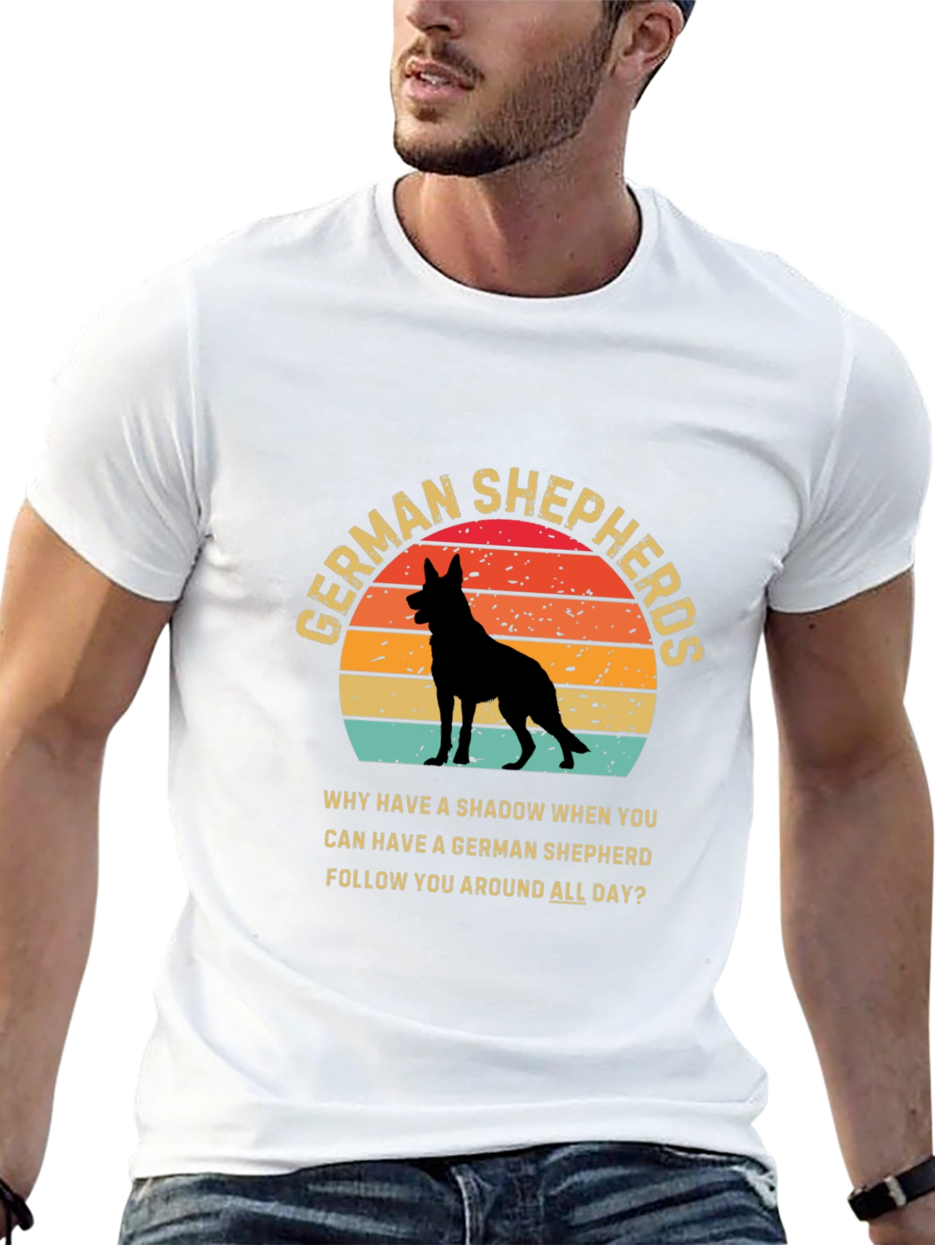 German Shepherd Lover T-Shirt Dog Silhouette Retro Design