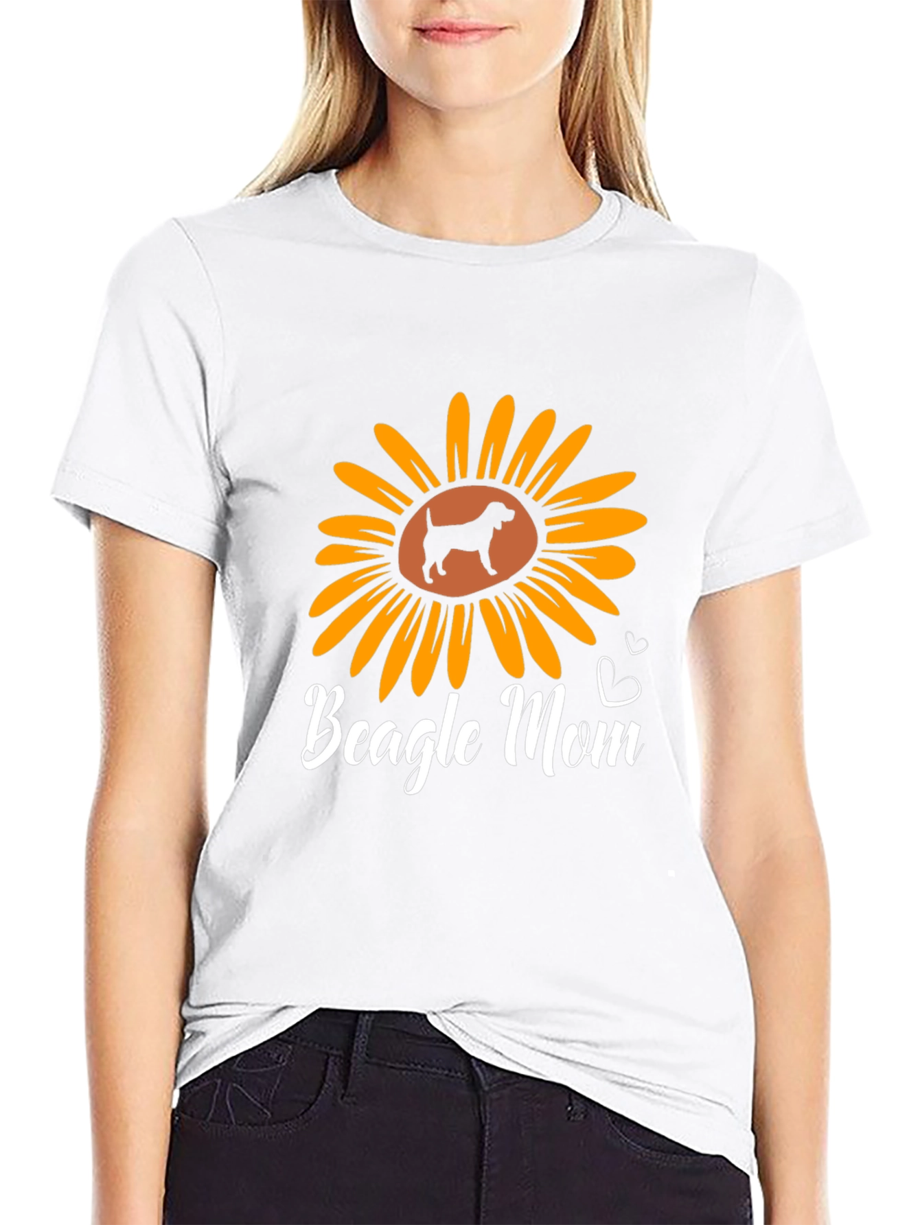 Beagle Mom Sunflower Graphic T-Shirt