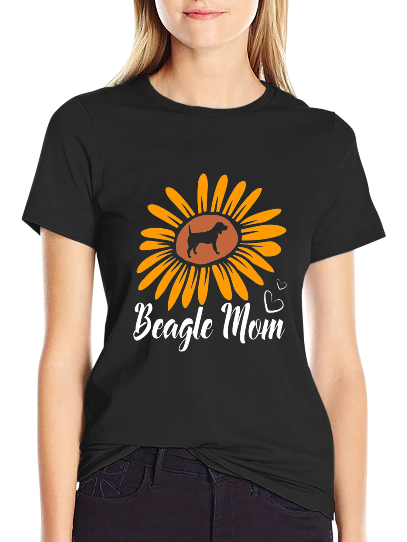 Beagle Mom Sunflower Graphic T-Shirt