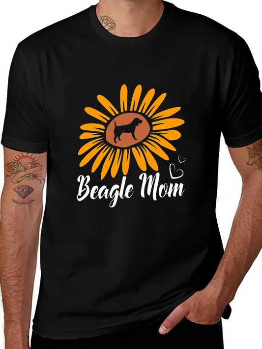 Beagle Mom Sunflower Graphic T-Shirt
