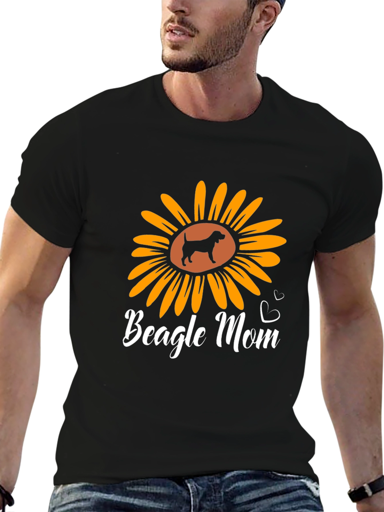 Beagle Mom Sunflower Graphic T-Shirt
