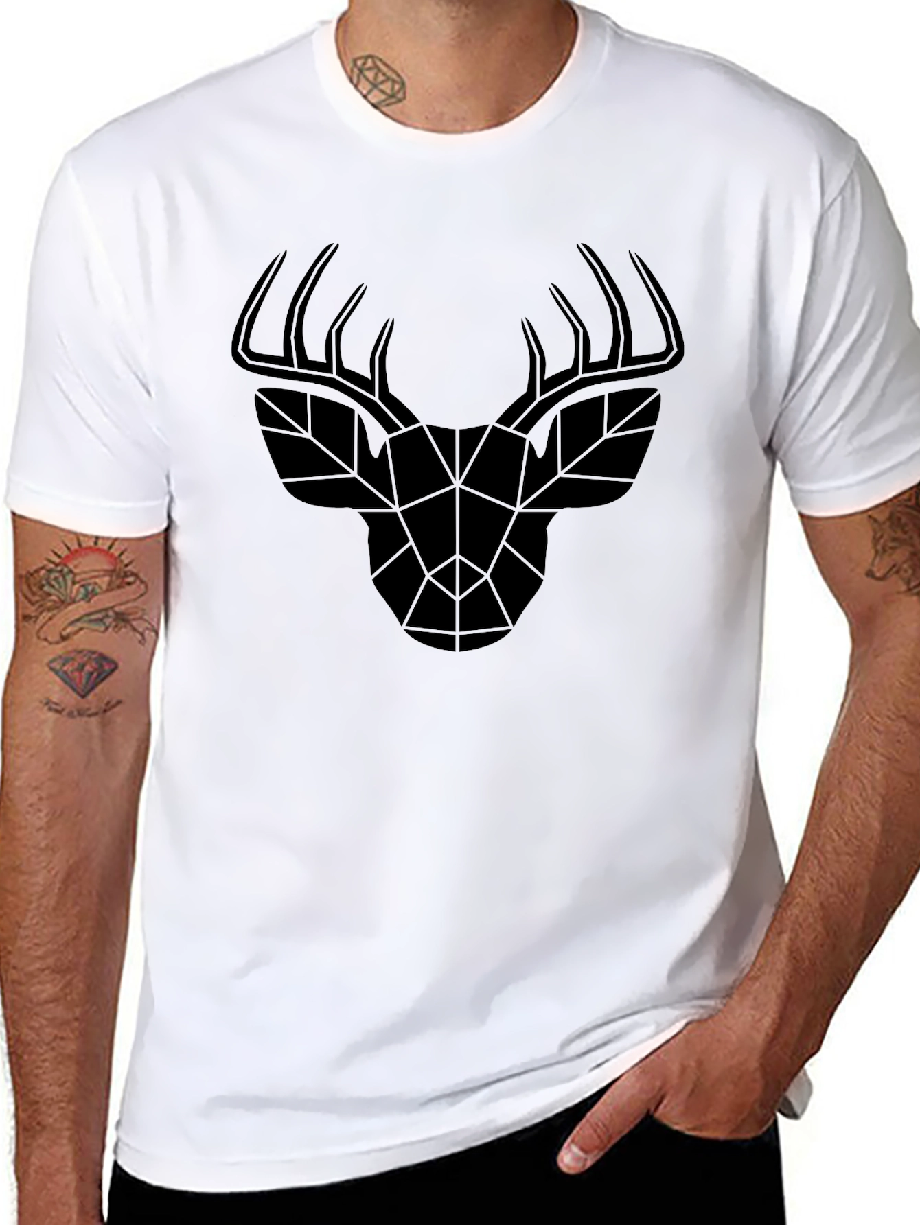 Geometric Deer Head Black T-Shirt