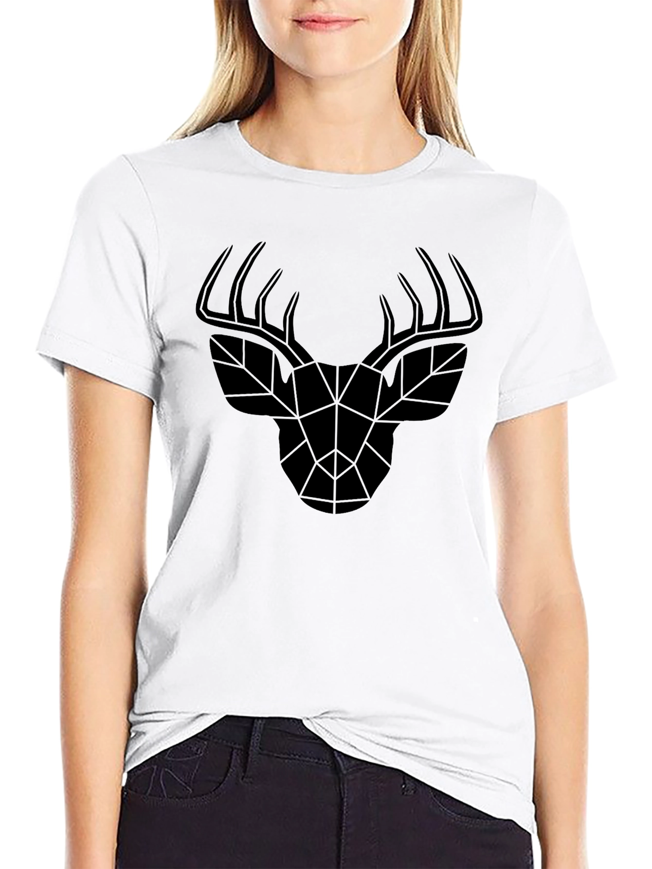 Geometric Deer Head Black T-Shirt