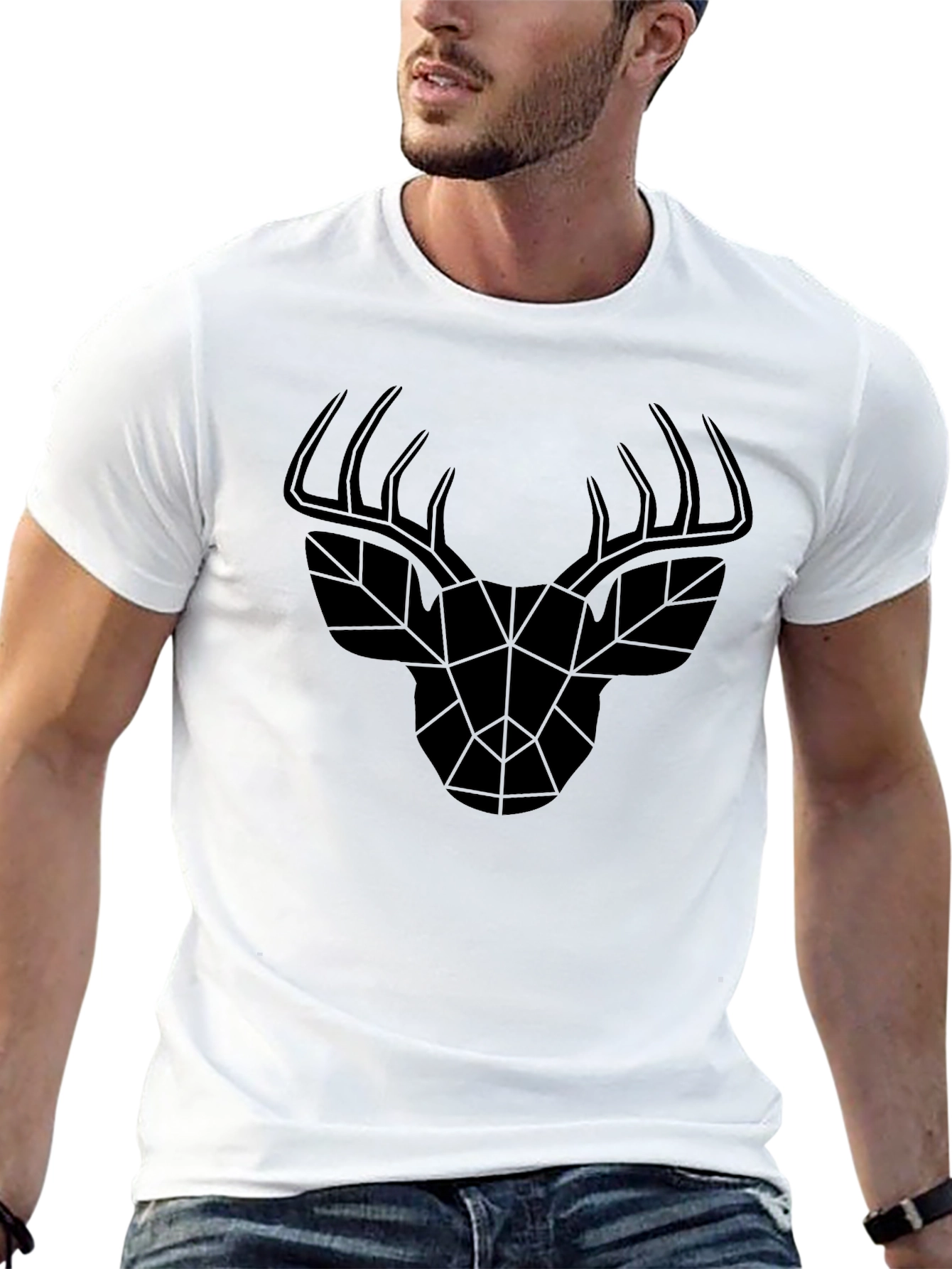 Geometric Deer Head Black T-Shirt