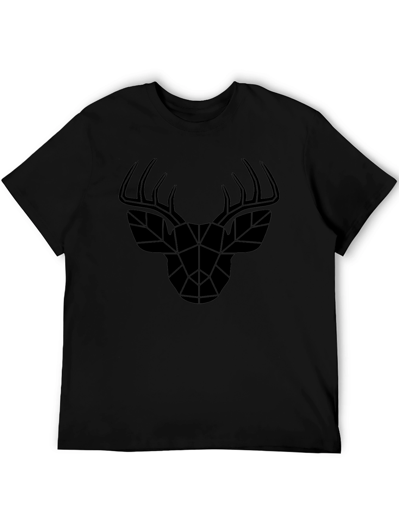Geometric Deer Head Black T-Shirt