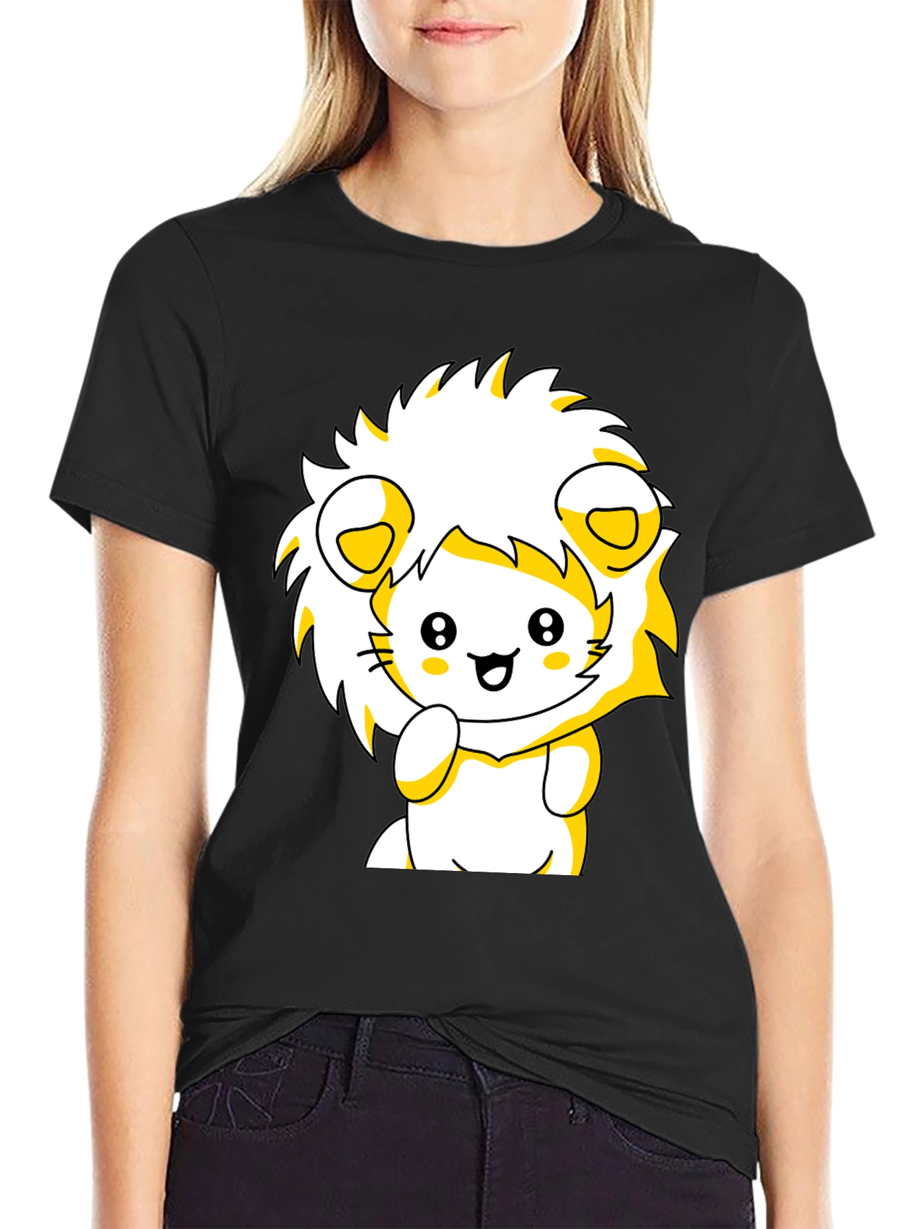 Cute Lion Graphic Tee - Black