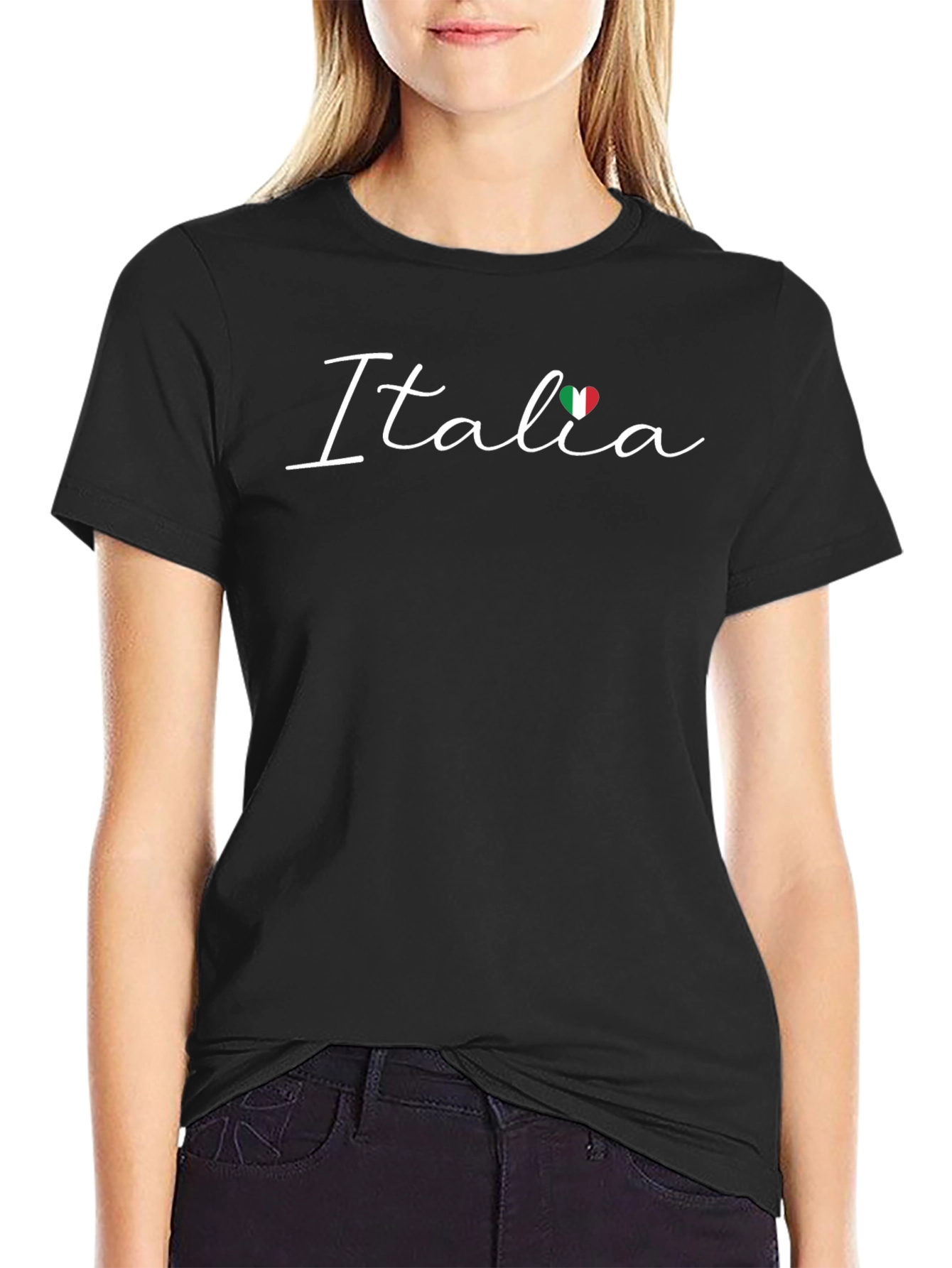 Italia Heart Flag Graphic Black T-Shirt