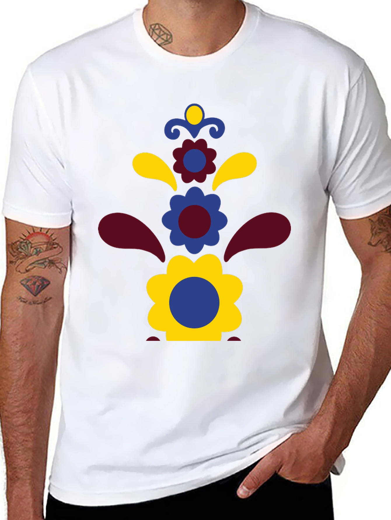 Floral Pattern Black T-Shirt