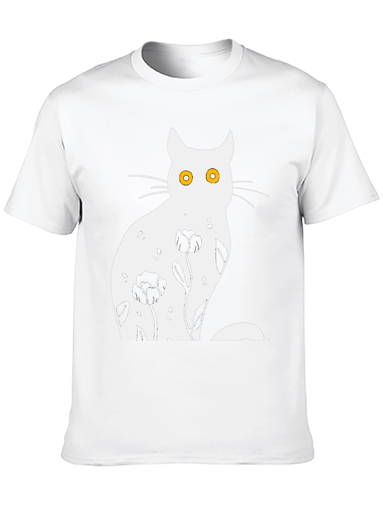 Floral Cat Graphic Black T-Shirt