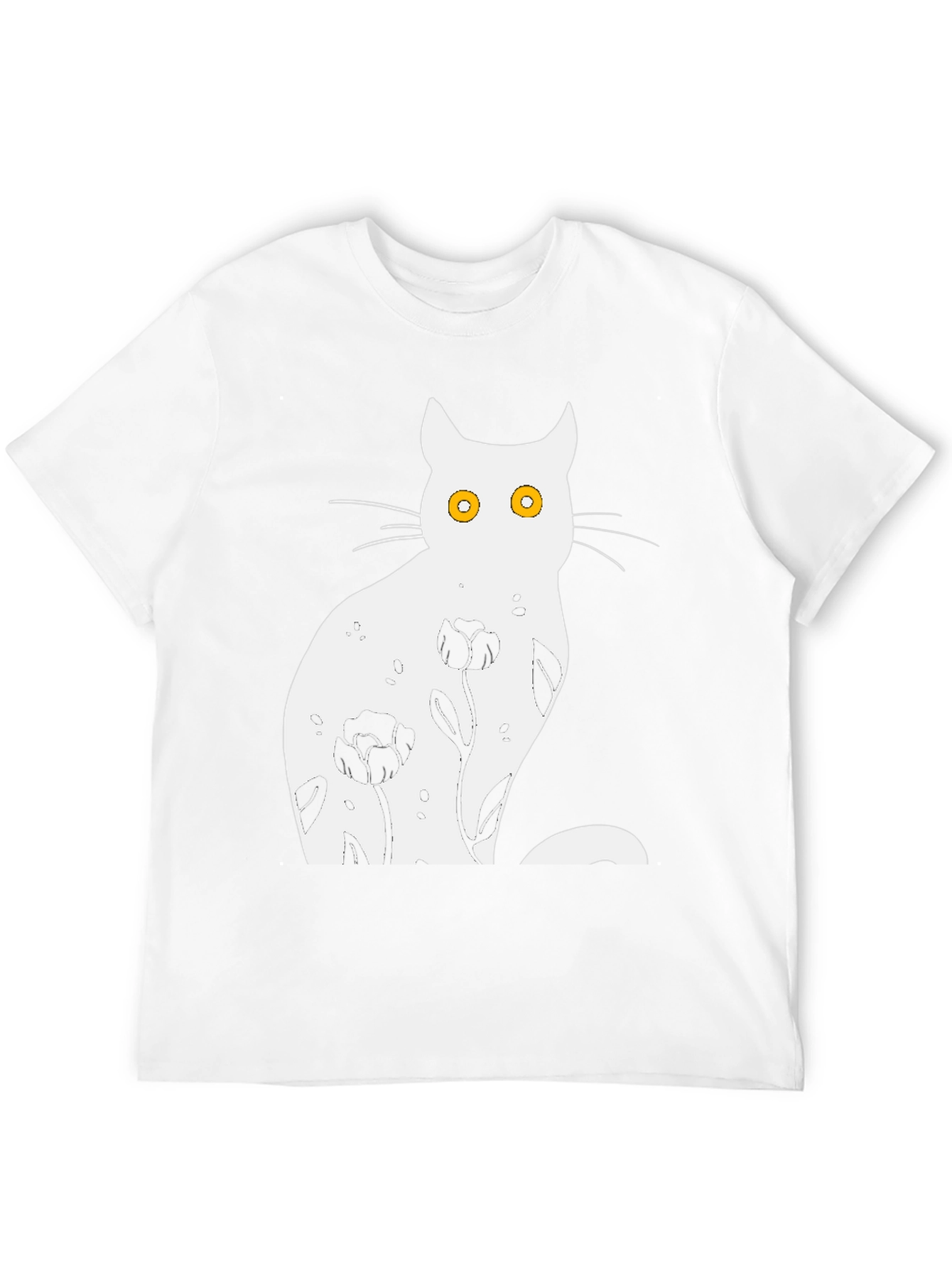 Floral Cat Graphic Black T-Shirt