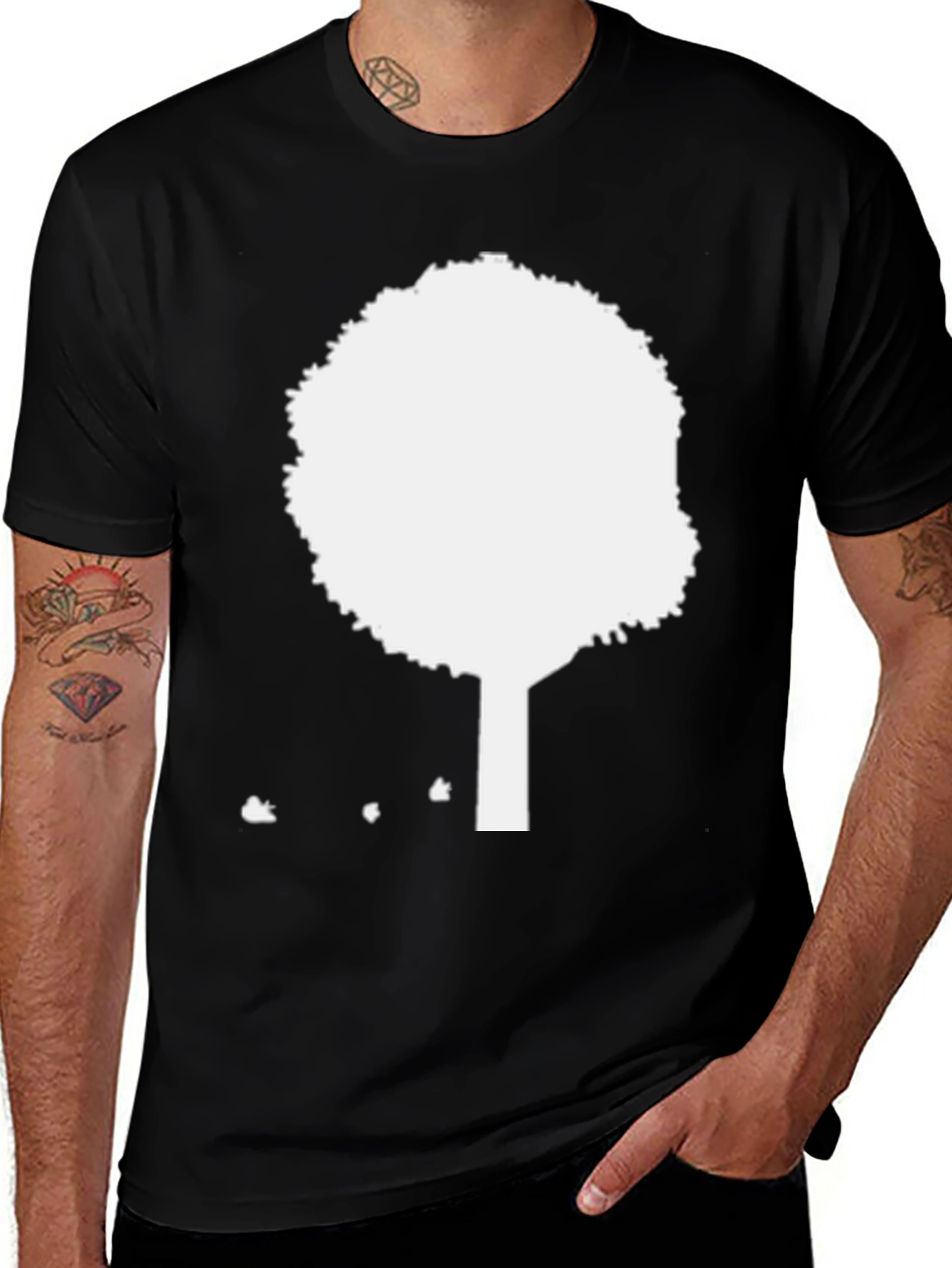 Modern Tree Graphic Tee - Black Cotton Casual Shirt