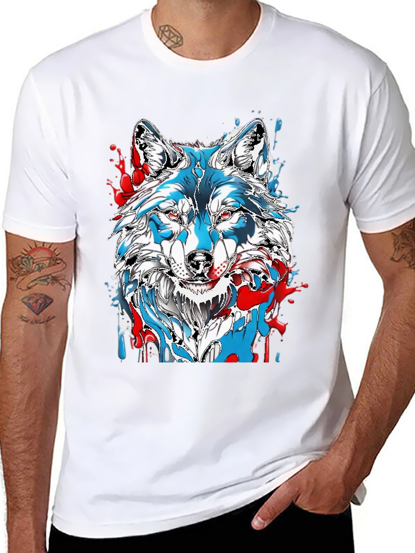Wolf Graphic Print Mens Black T-Shirt