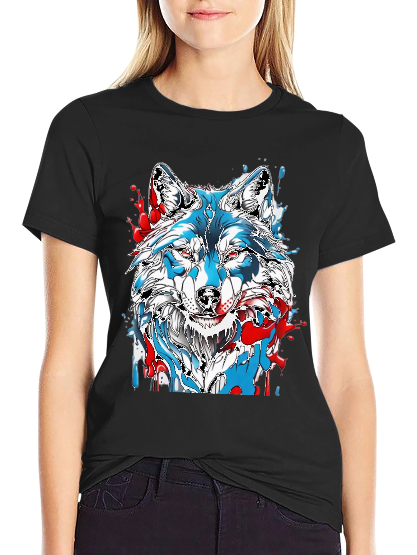 Wolf Graphic Print Mens Black T-Shirt