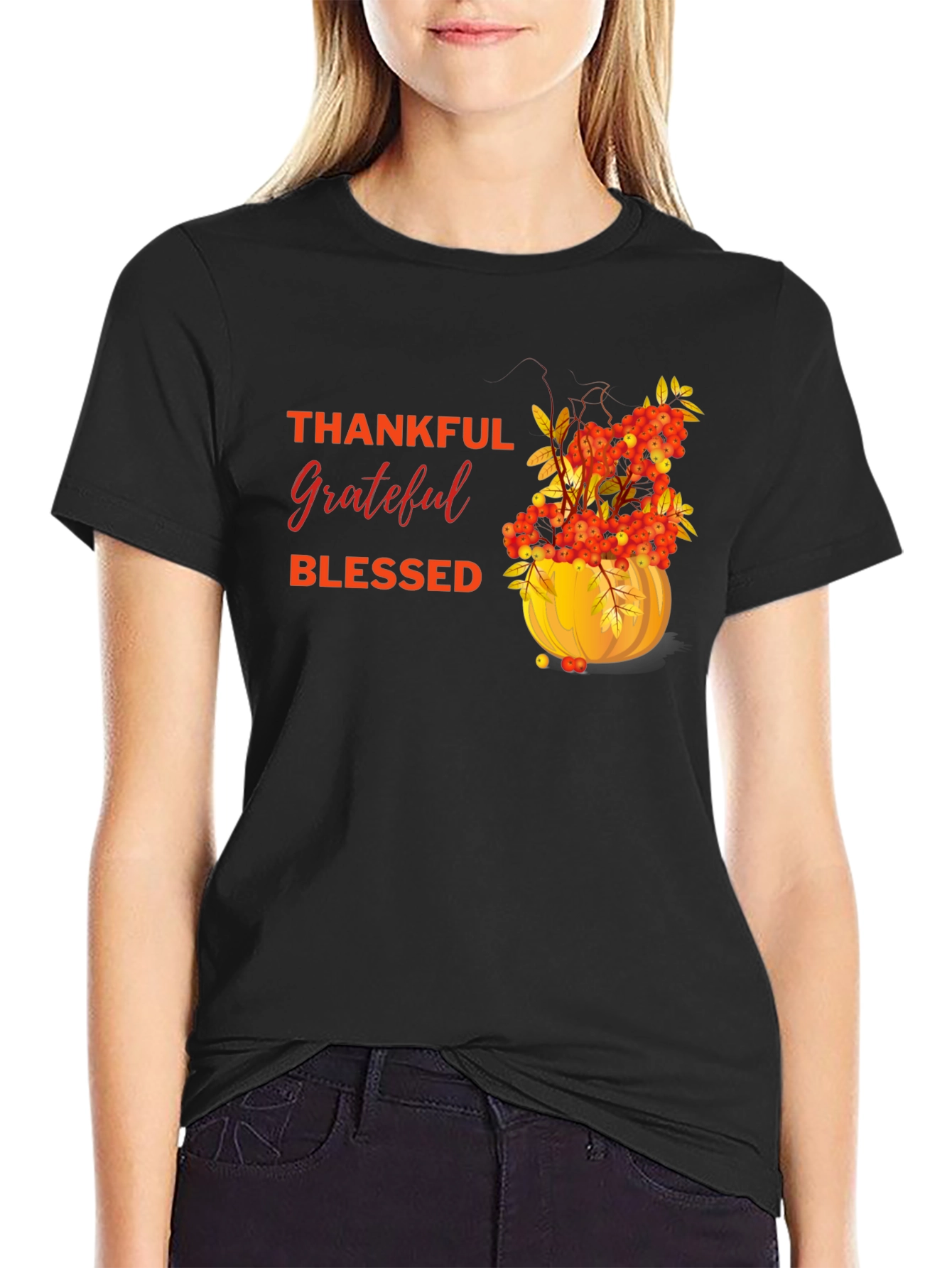 Thankful Grateful Blessed Autumn Pumpkin T-Shirt