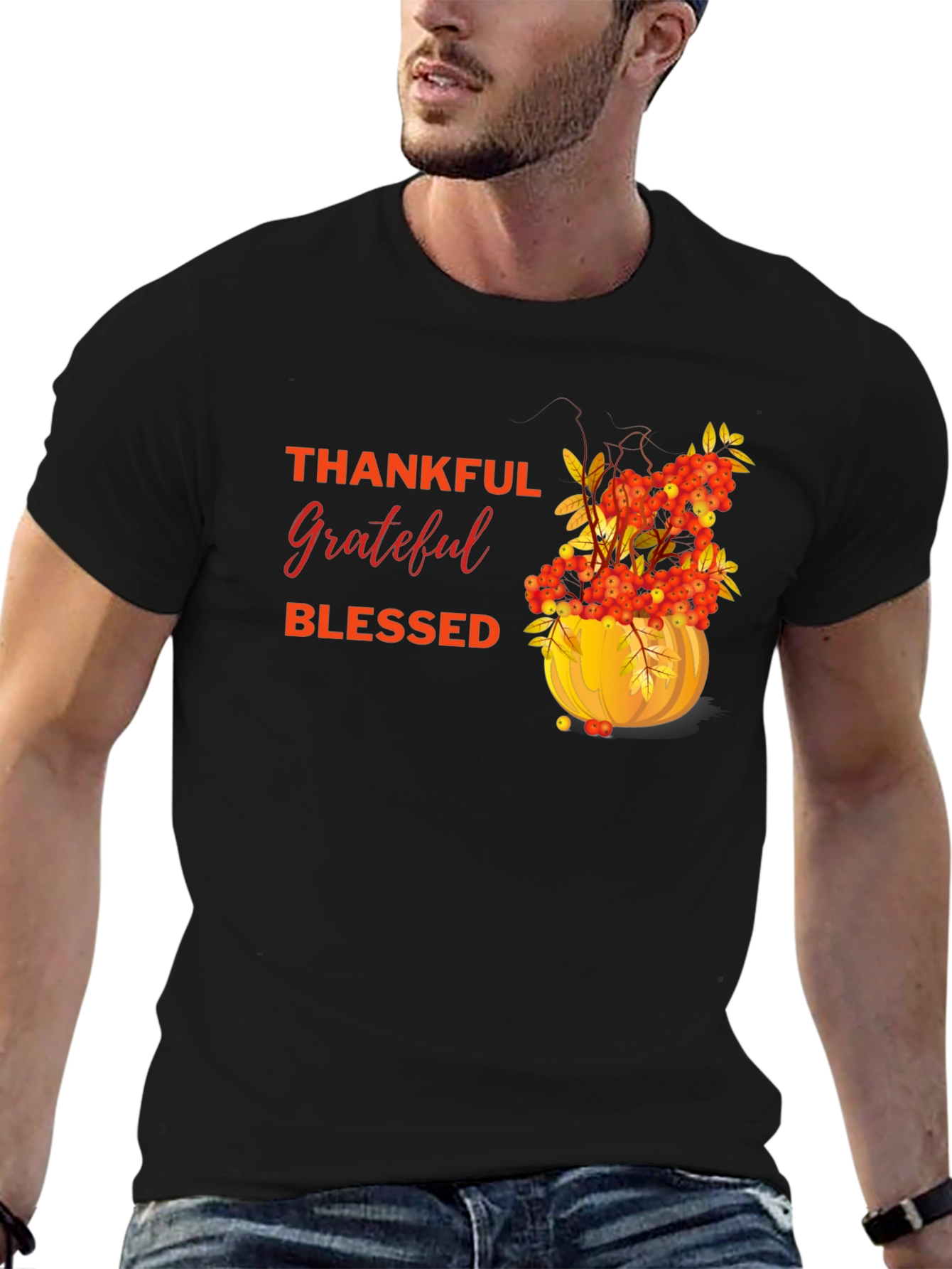 Thankful Grateful Blessed Autumn Pumpkin T-Shirt