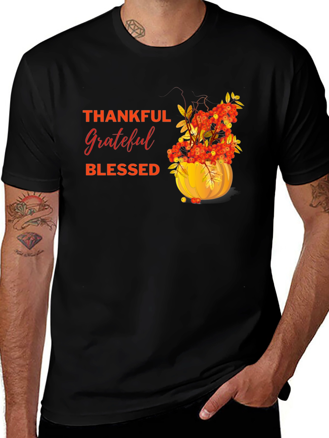 Thankful Grateful Blessed Autumn Pumpkin T-Shirt