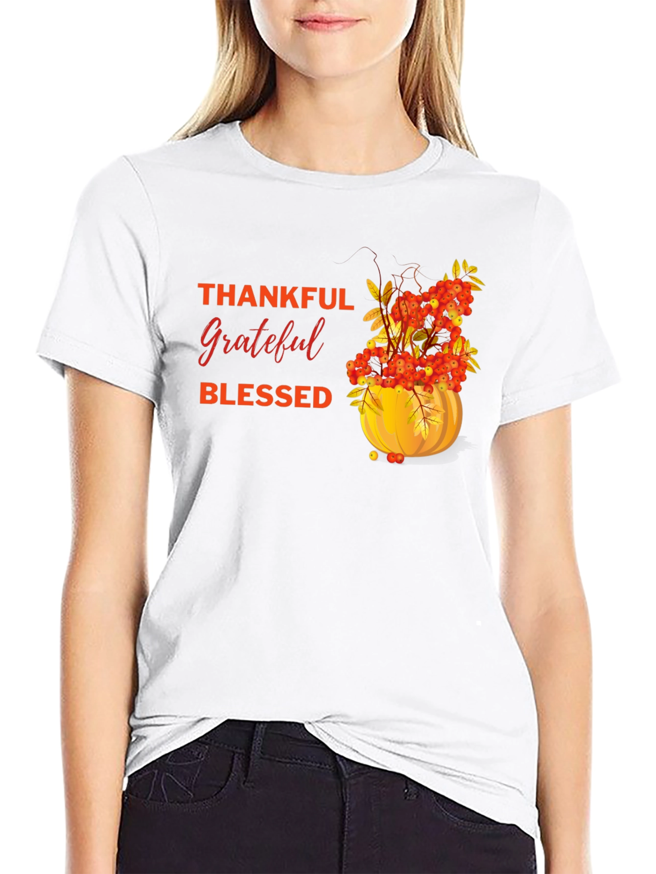 Thankful Grateful Blessed Autumn Pumpkin T-Shirt