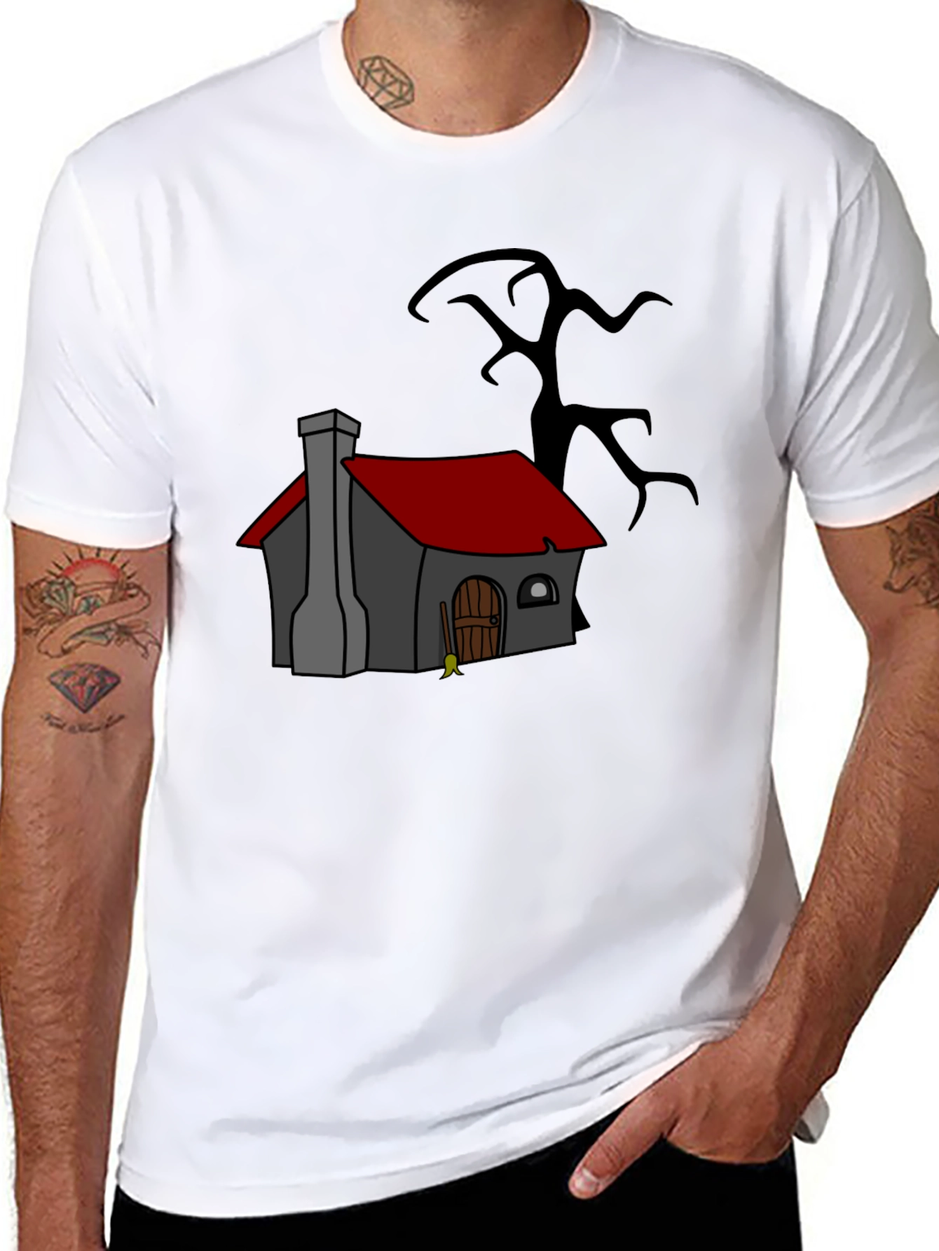 Cartoon House Black T-Shirt
