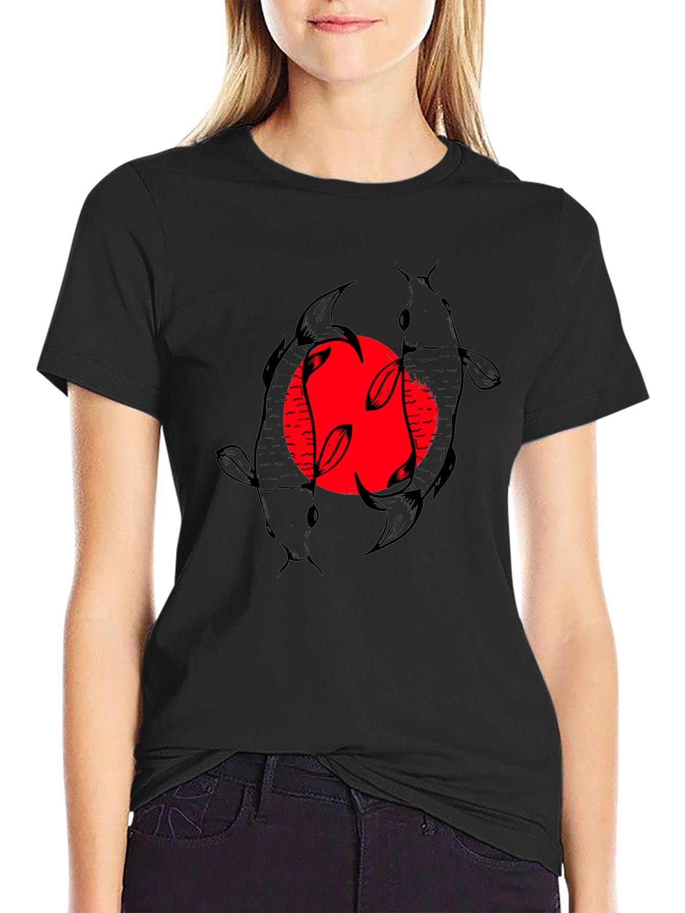 Koi Fish Graphic T-Shirt - Black Stylish Design