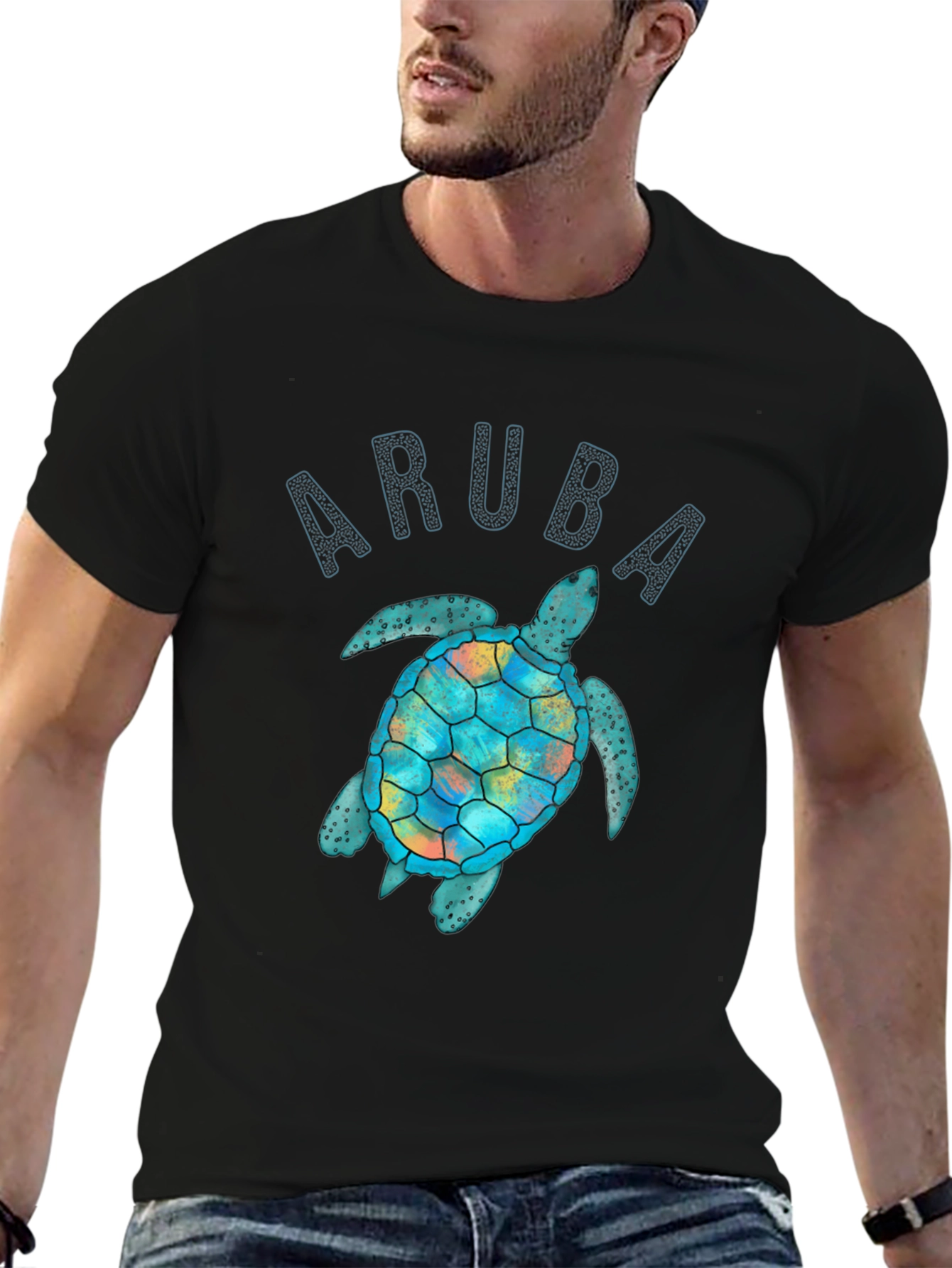 Aruba Turtle Graphic Tee - Black Unisex T-Shirt