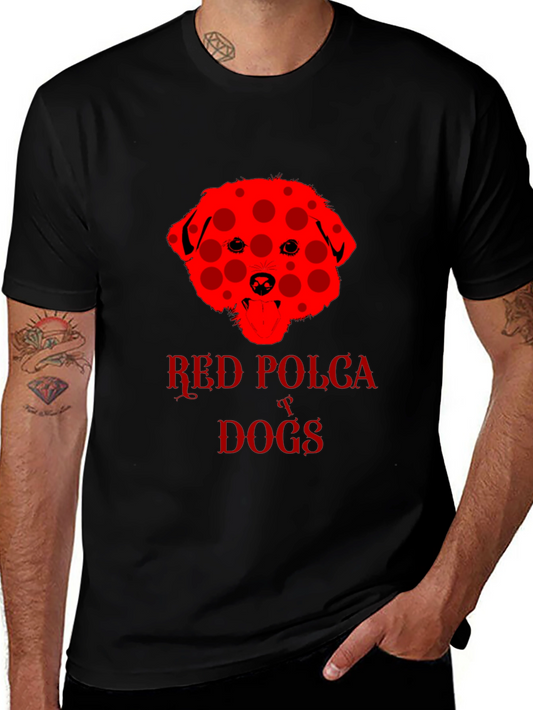 Red Polka Dot Dog T-Shirt Black Crew Neck Tee