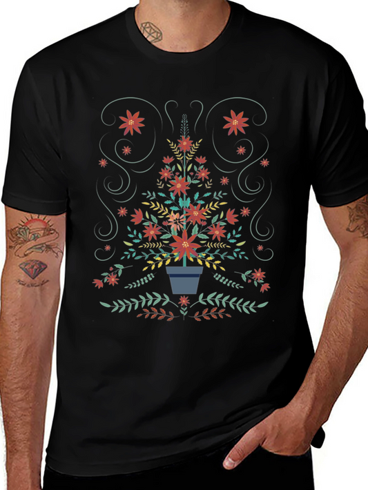 Floral Christmas Tree T-Shirt - Holiday Festive Tee