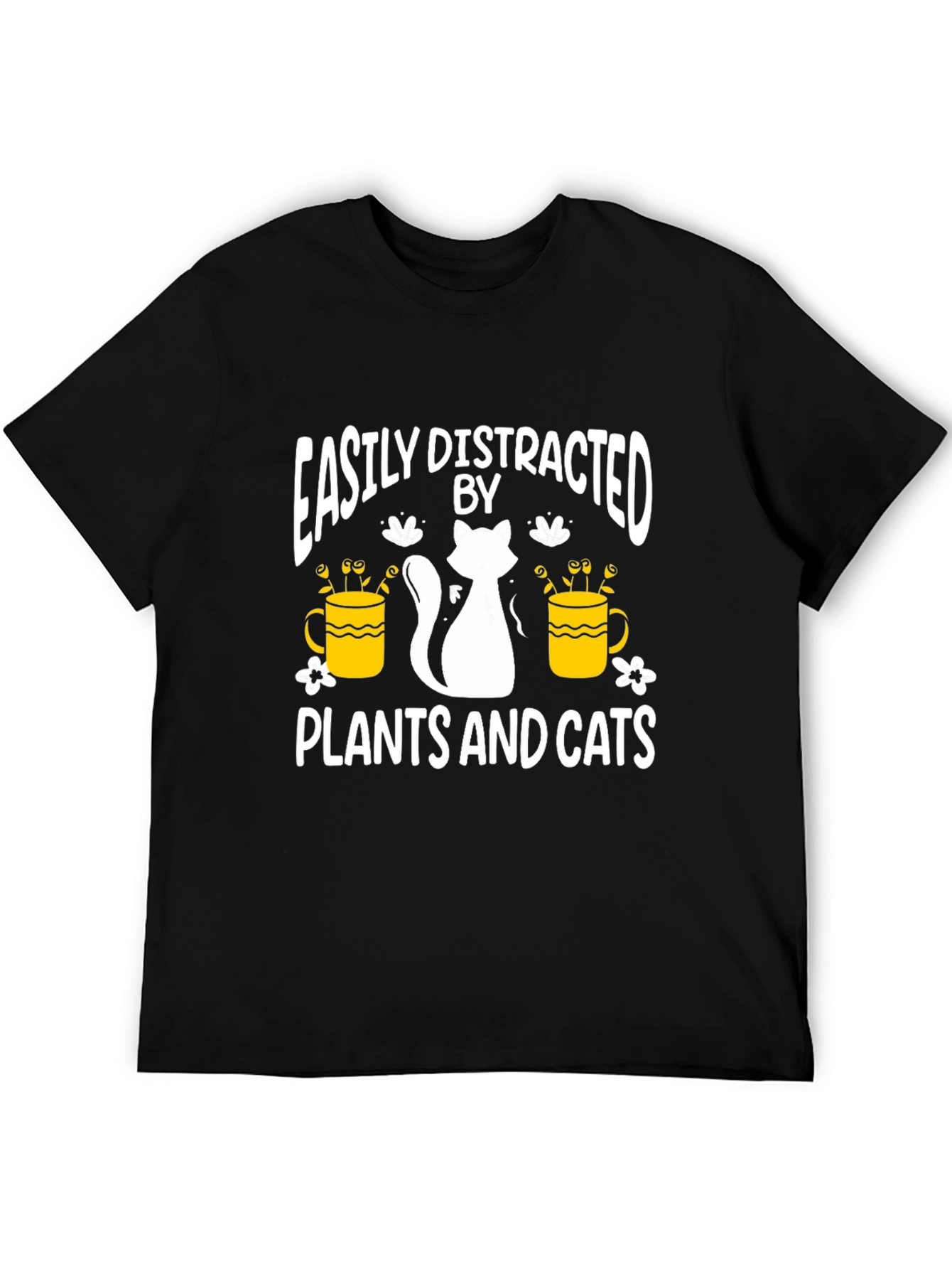 Easily Distracted By Plants And Cats Black T-Shirt