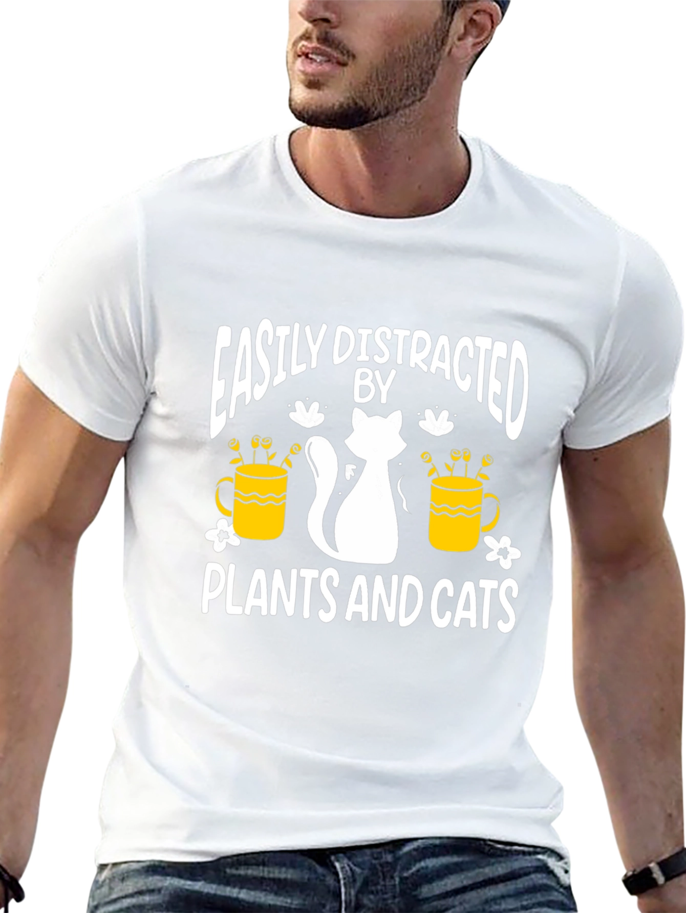 Easily Distracted By Plants And Cats Black T-Shirt