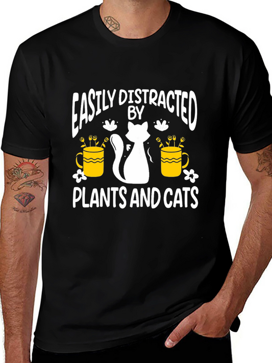 Easily Distracted By Plants And Cats Black T-Shirt